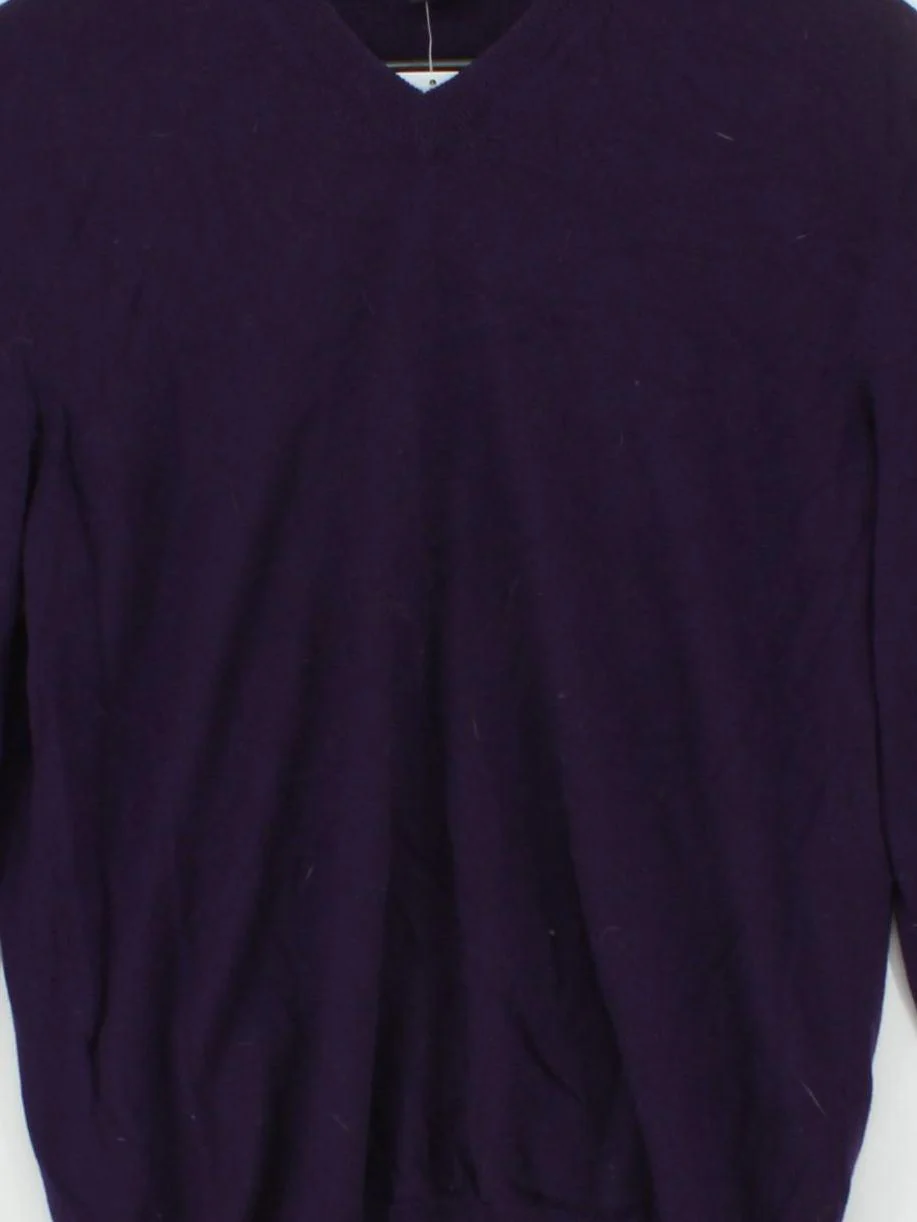 Boss Men's Jumper M Purple 100% Wool V-Neck Pullover - Image 3