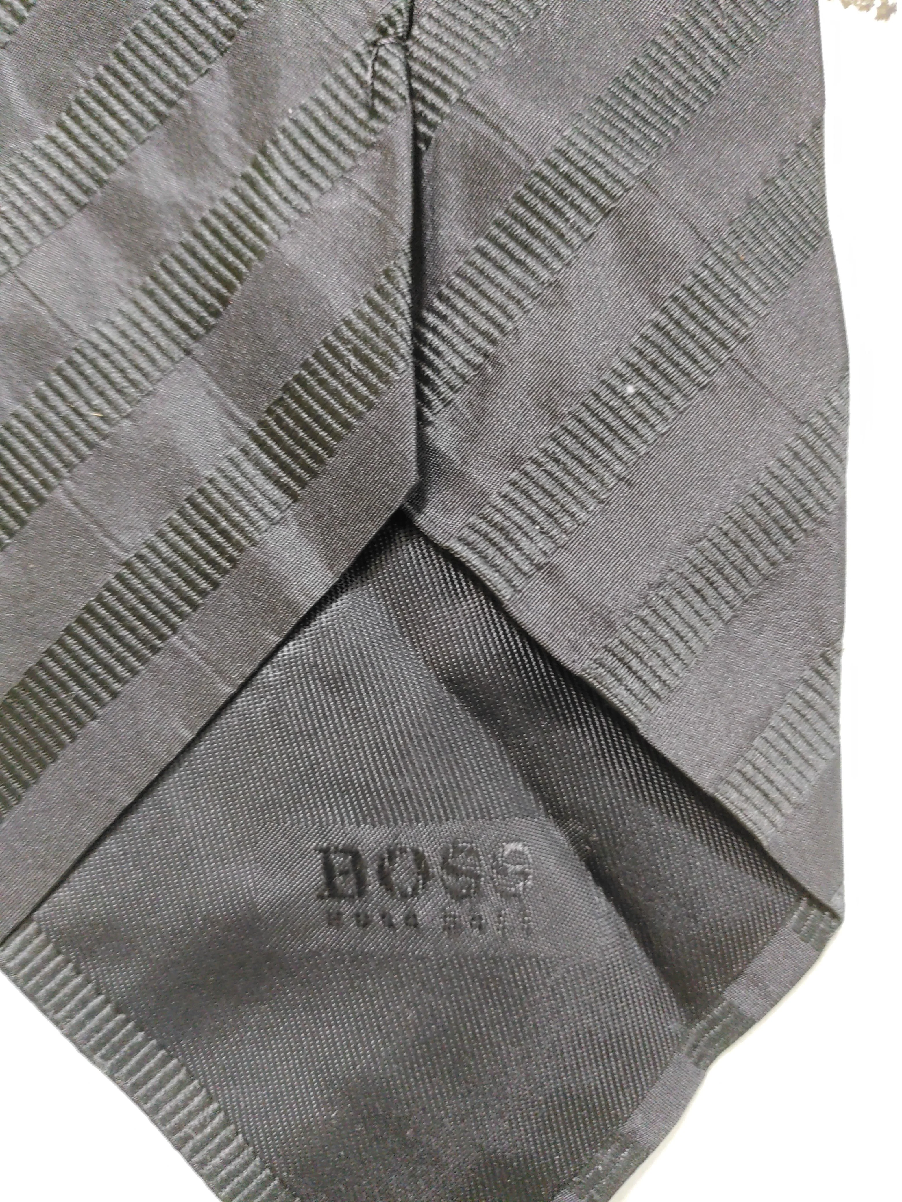 Boss Men's Tie Black Striped 100% Silk - Image 5