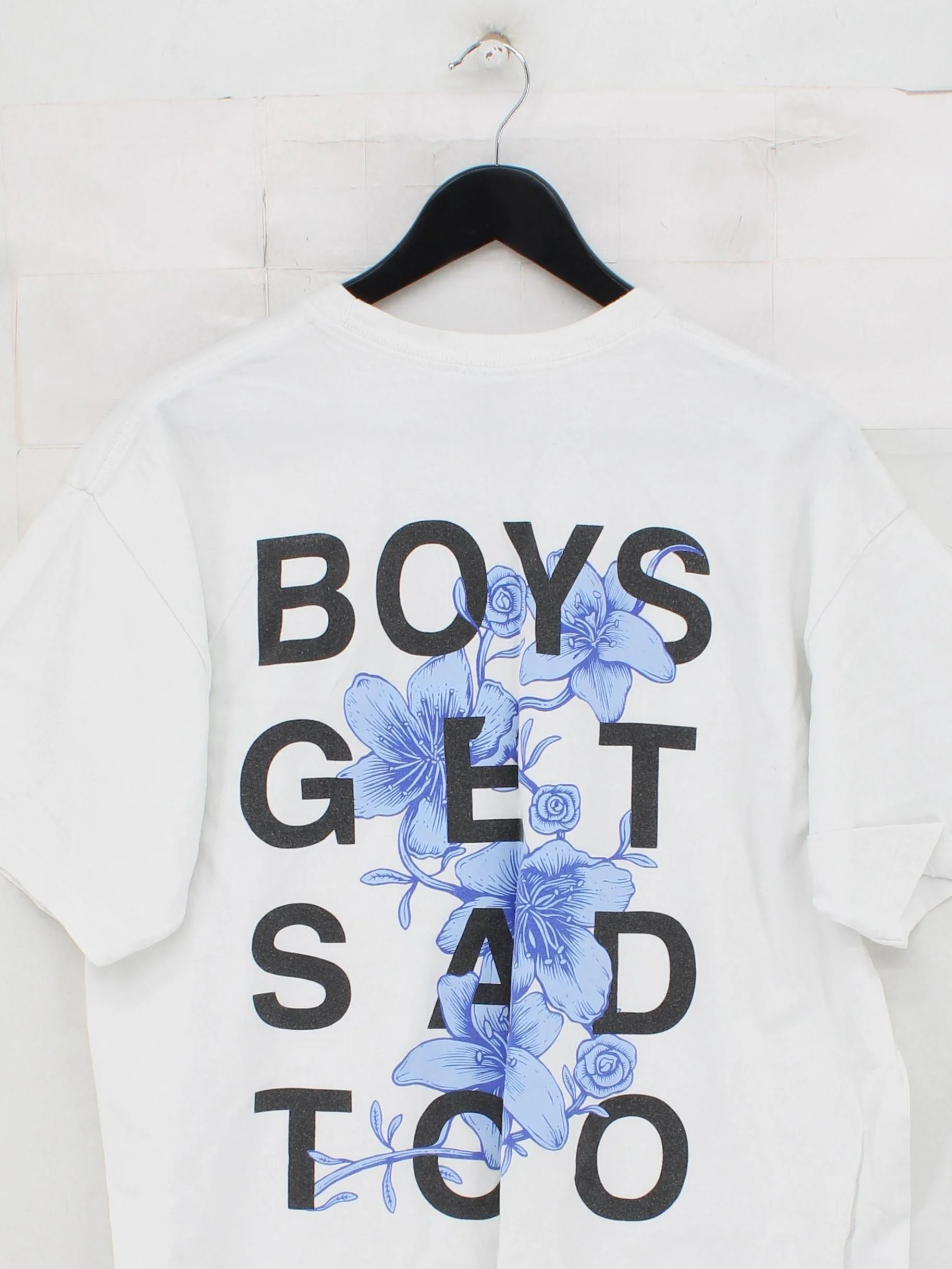 Boys Get Sad Too Men's T-Shirt XL White Graphic 100% Cotton Basic - Image 2