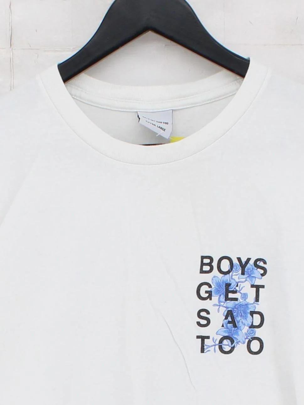 Boys Get Sad Too Men's T-Shirt XL White Graphic 100% Cotton Basic - Image 3