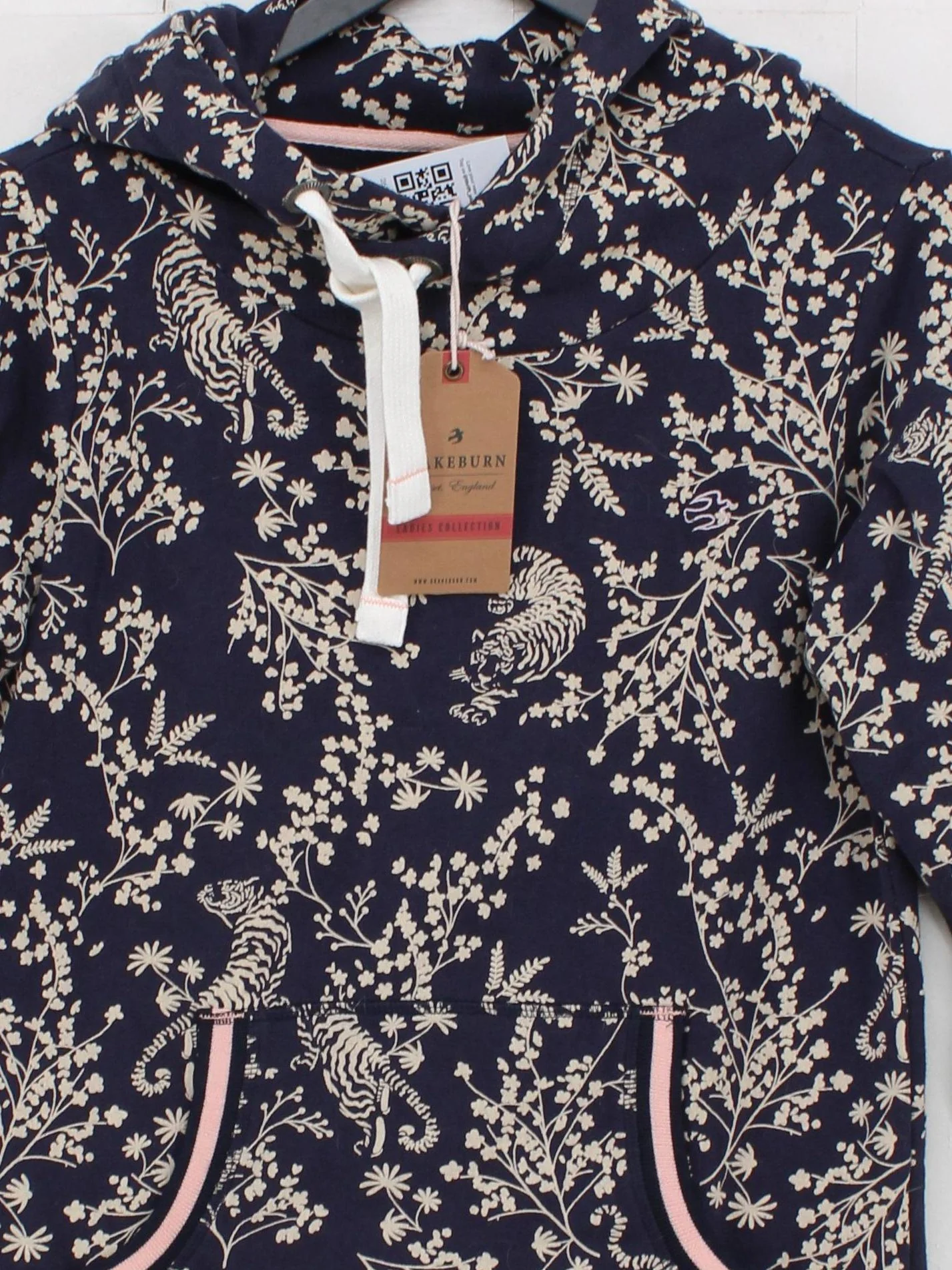 Brakeburn Women's Hoodie UK 8 Blue Floral Cotton with Polyester Pullover - Image 3