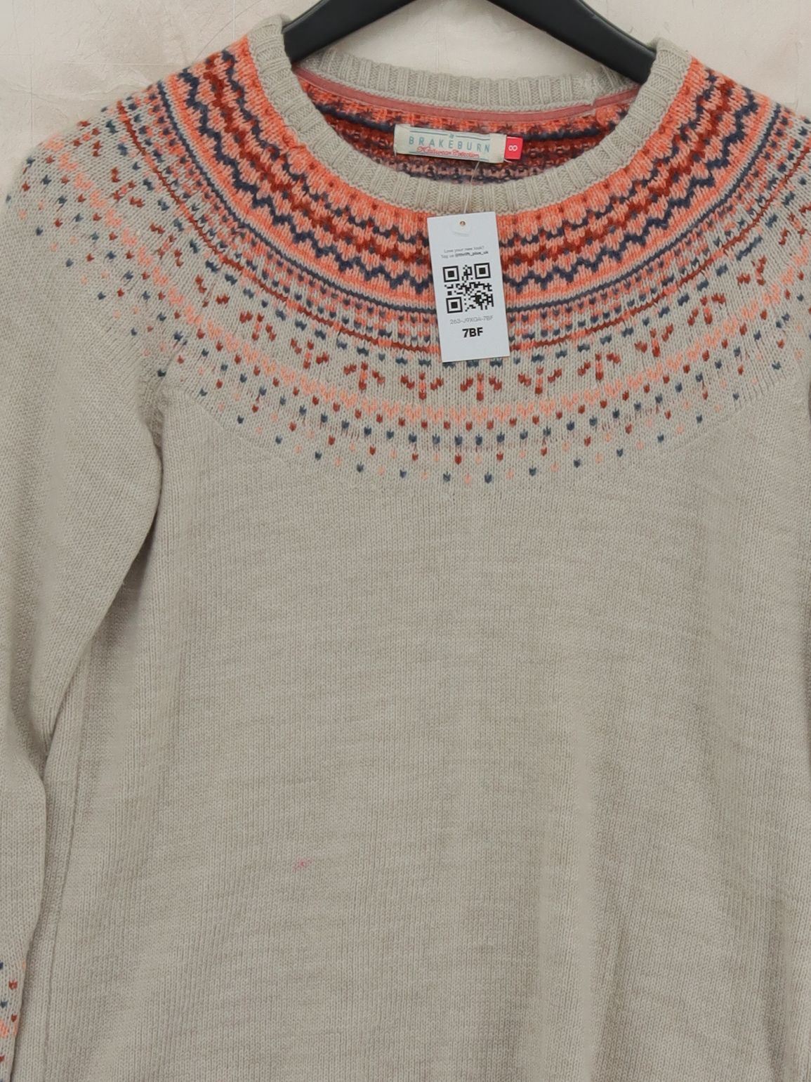 Brakeburn Women's Jumper S Cream Geometric 100% Other Crew Neck Pullover - Image 3