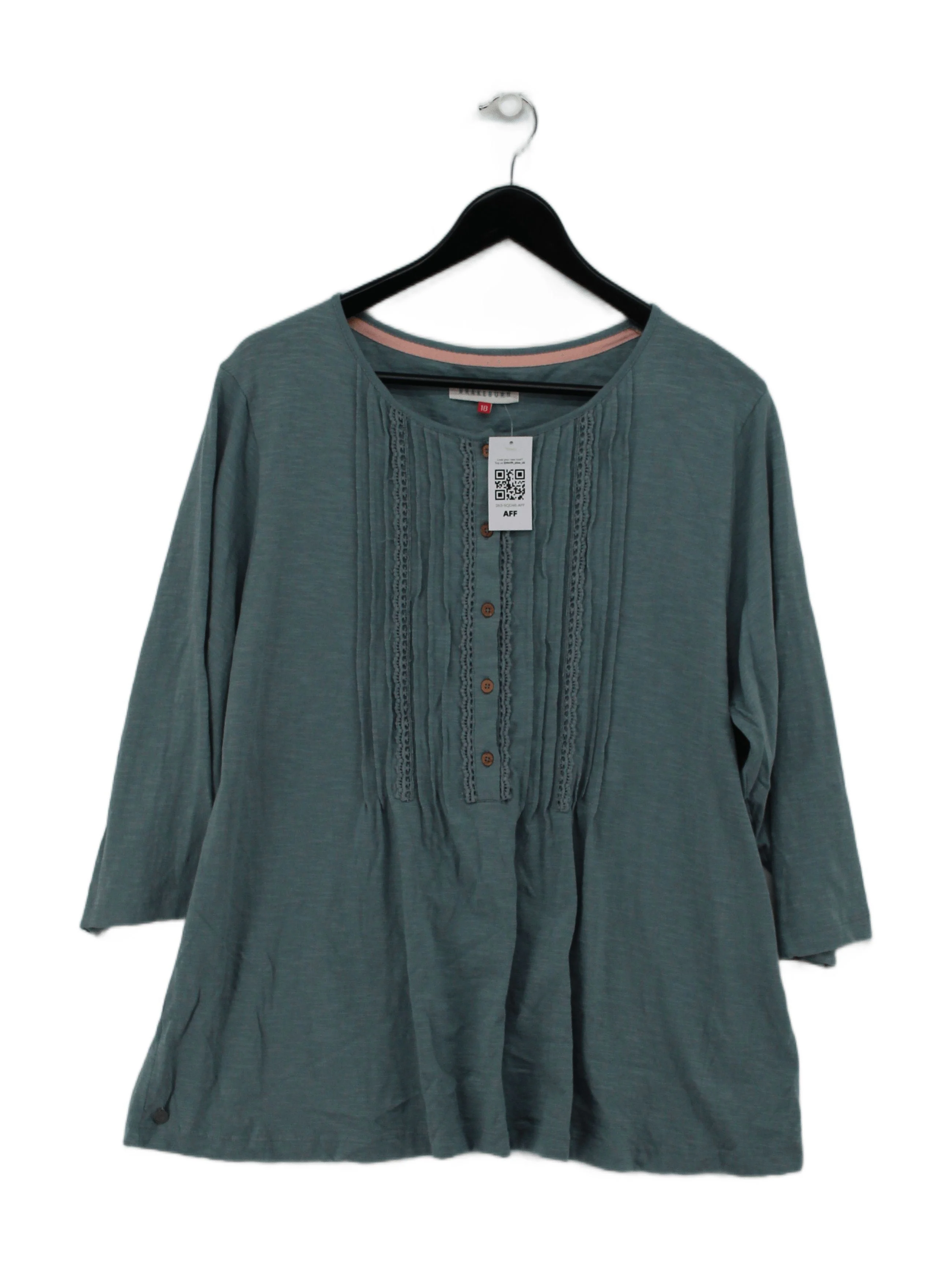 Brakeburn Women's Top UK 18 Blue 100% Cotton 3/4 Sleeve Round Neck Tunic