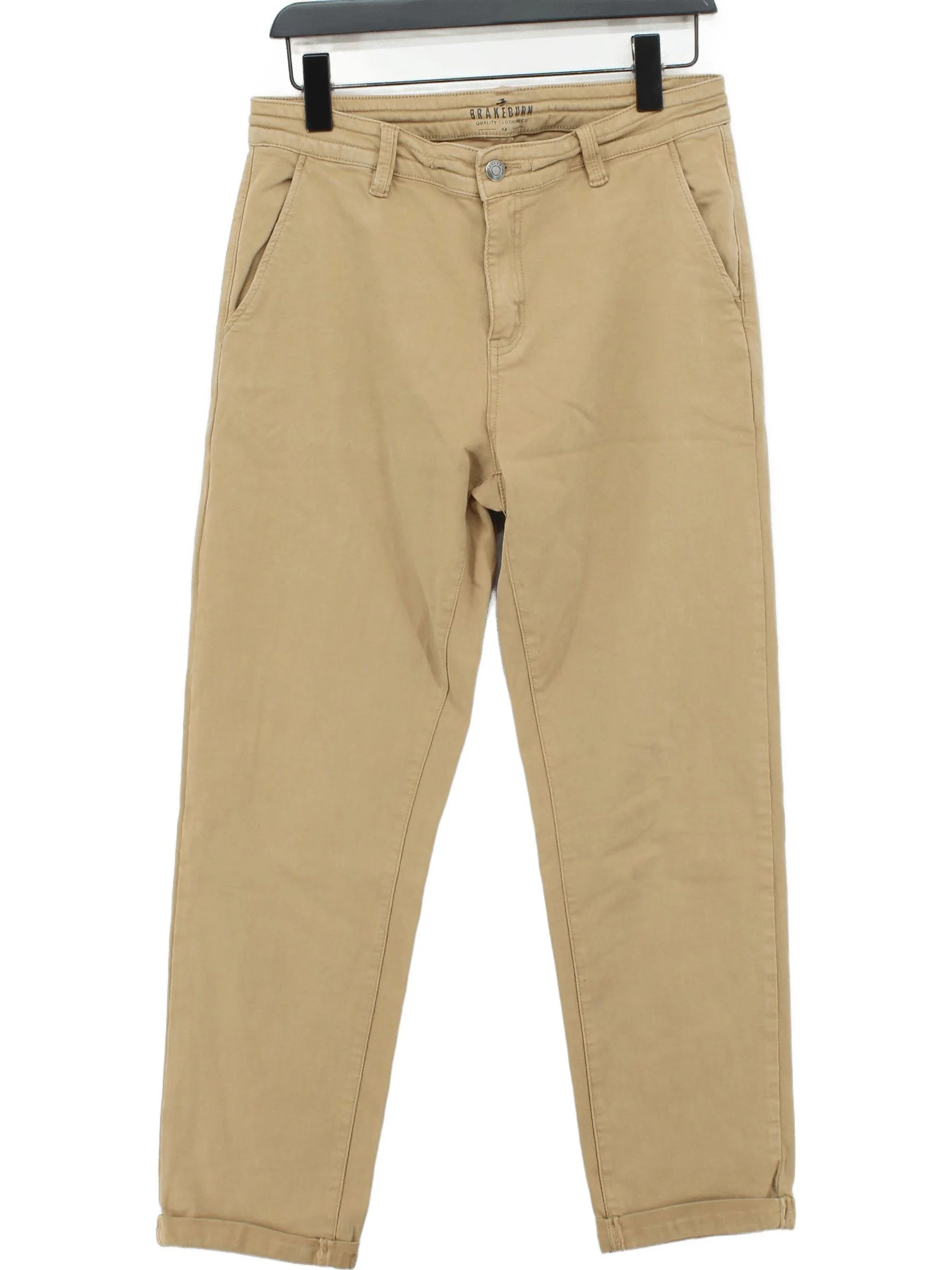 Brakeburn Women's Trousers UK 14 Tan Cotton with Elastane Tapered Cropped
