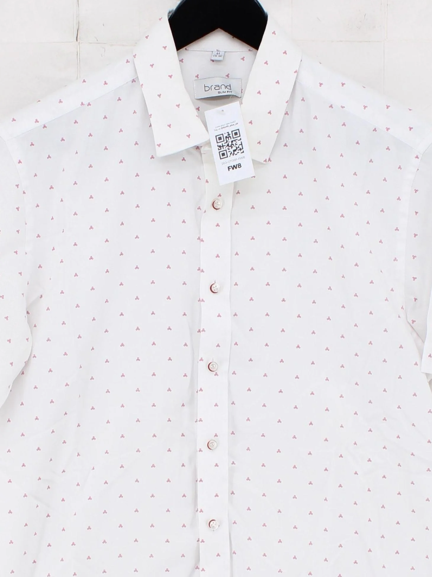 Brand Men's Shirt Chest: 41 in White Geometric Cotton with Polyester Basic - Image 3