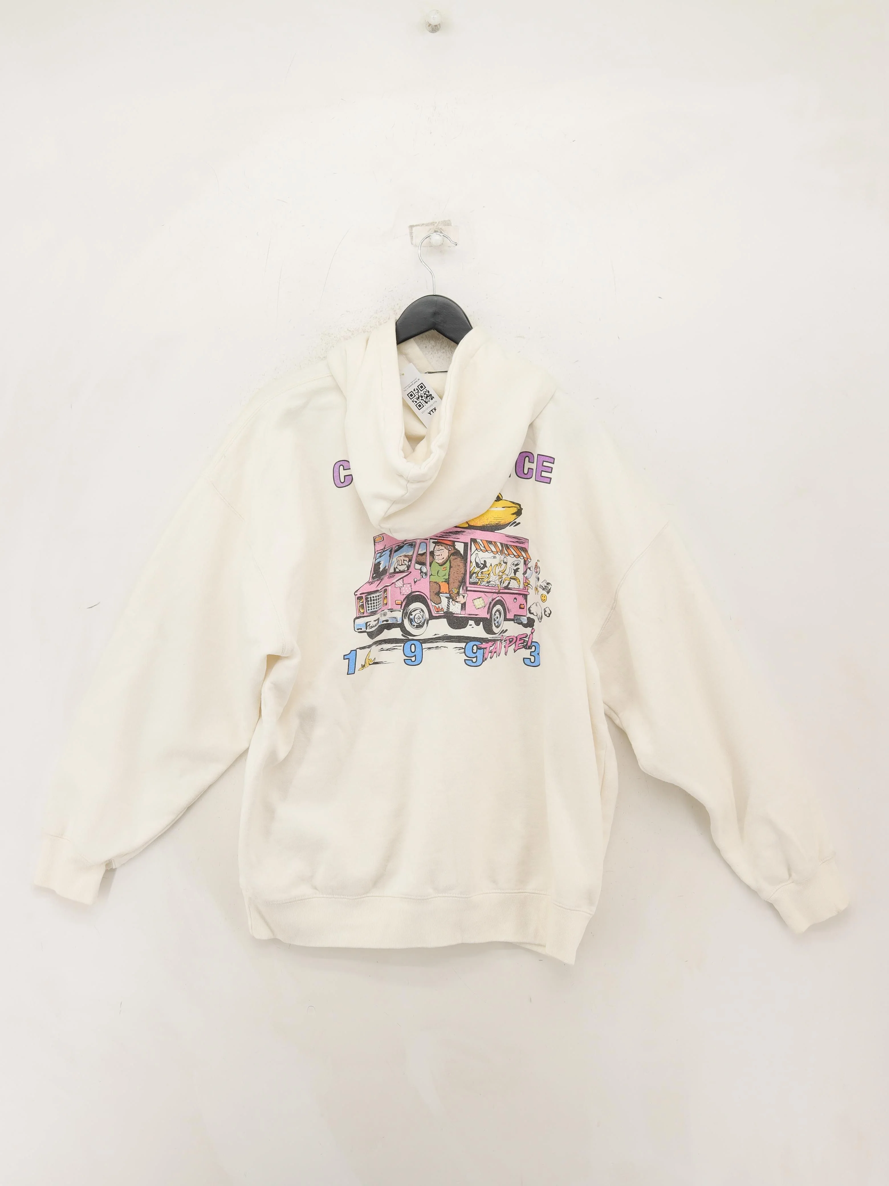 Brandy Melville Men's Hoodie L Cream Graphic Cotton with Polyester Pullover - Image 2