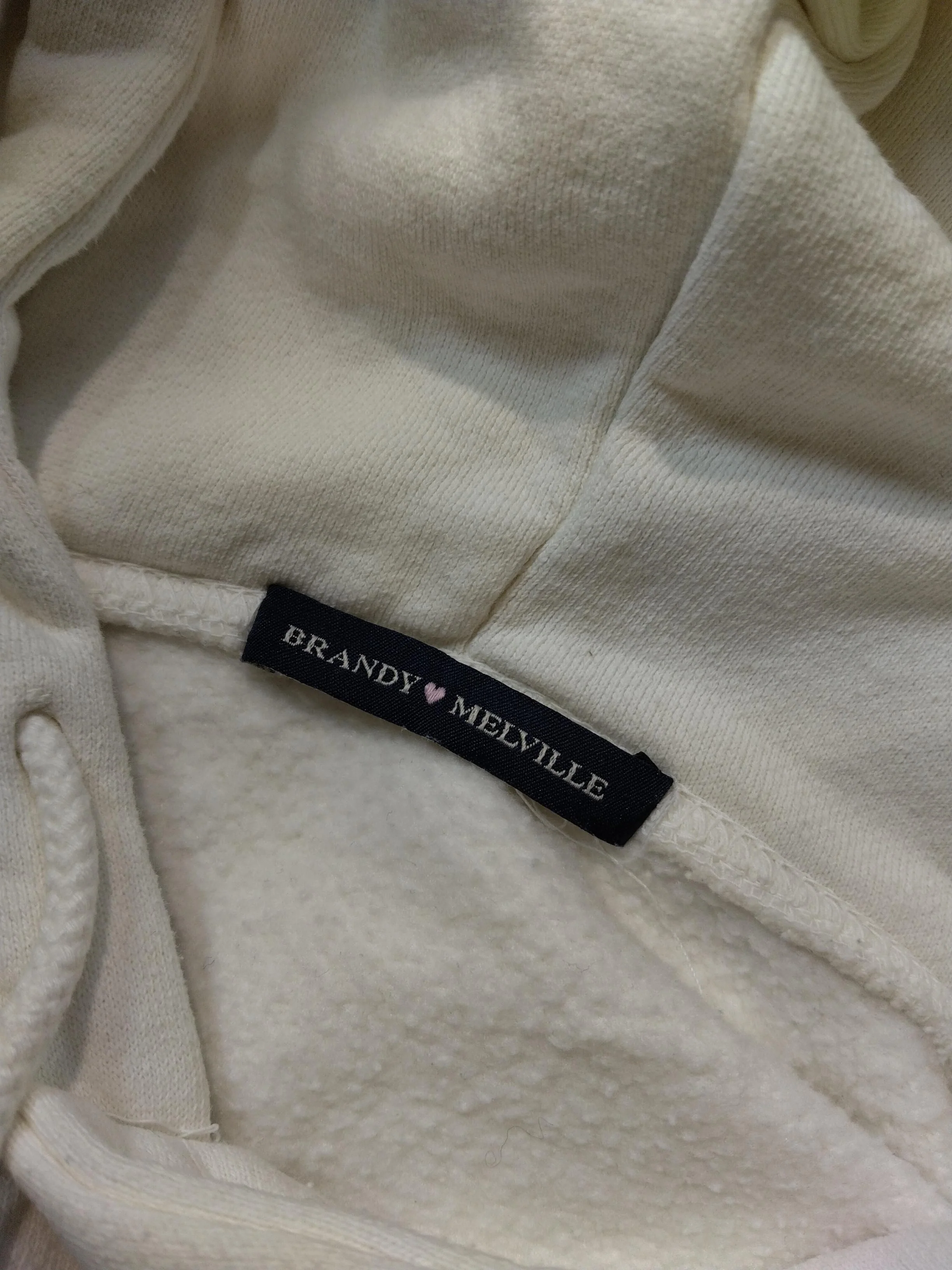 Brandy Melville Men's Hoodie L Cream Graphic Cotton with Polyester Pullover - Image 6