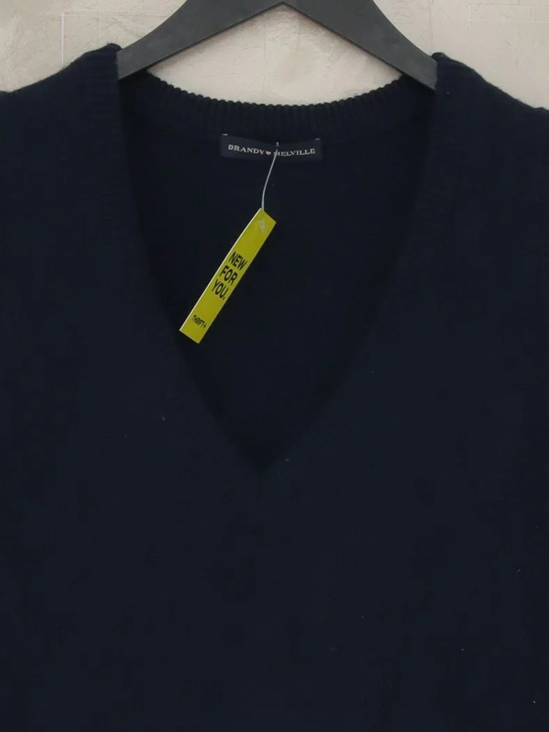 Brandy Melville Men's Jumper Blue Polyester with Wool, Acrylic V-Neck Vest - Image 3