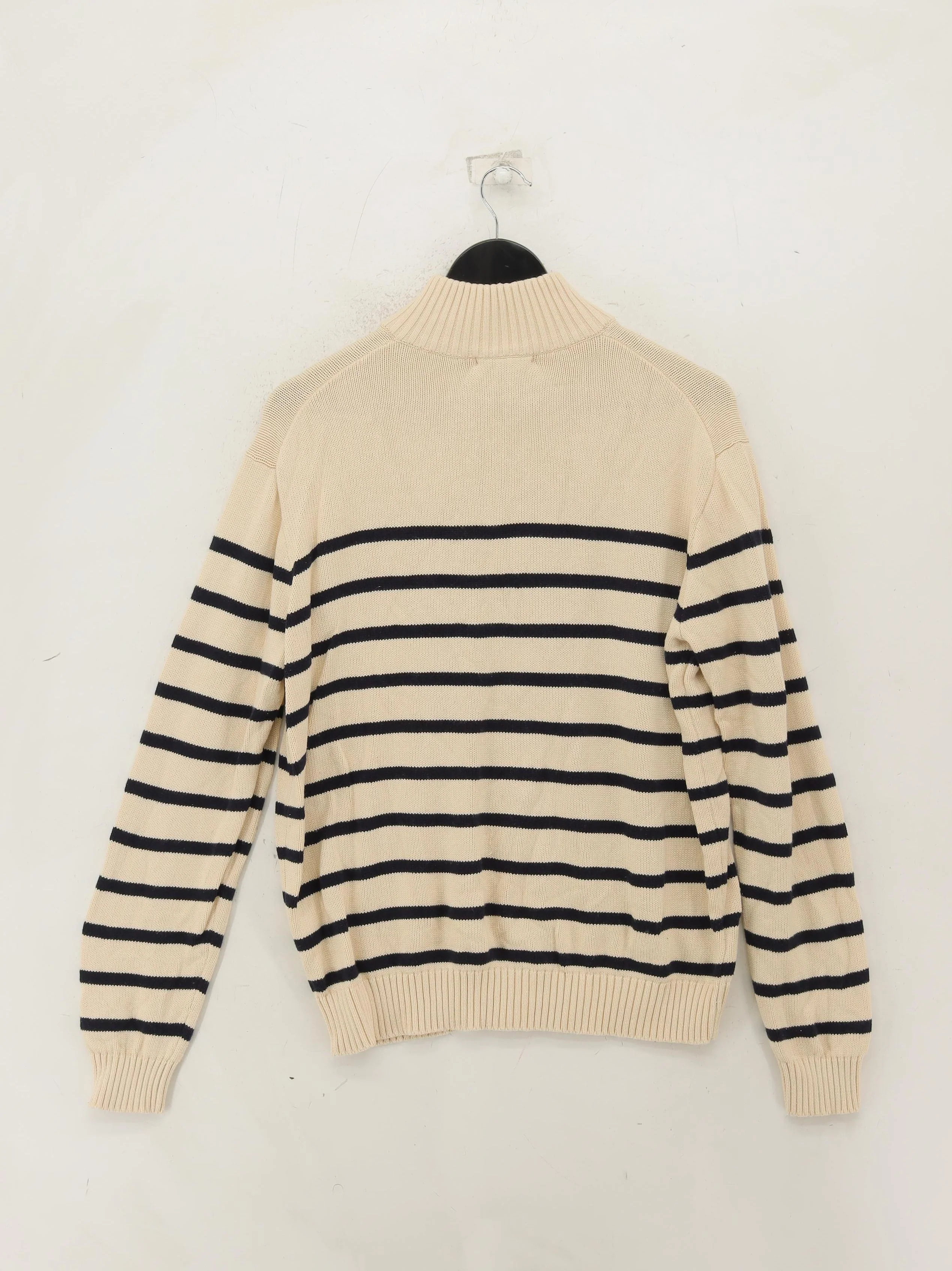 Brandy Melville Men's Jumper L Cream Striped 100% Other High Neck Pullover - Image 2