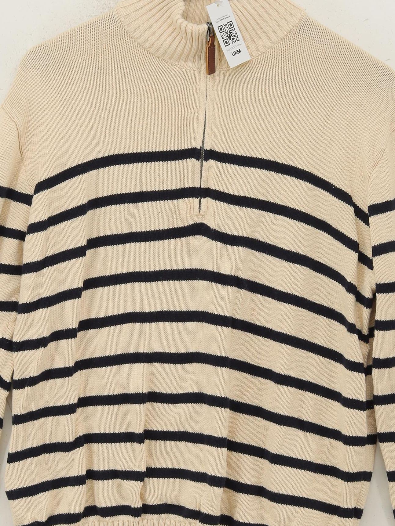 Brandy Melville Men's Jumper L Cream Striped 100% Other High Neck Pullover - Image 3