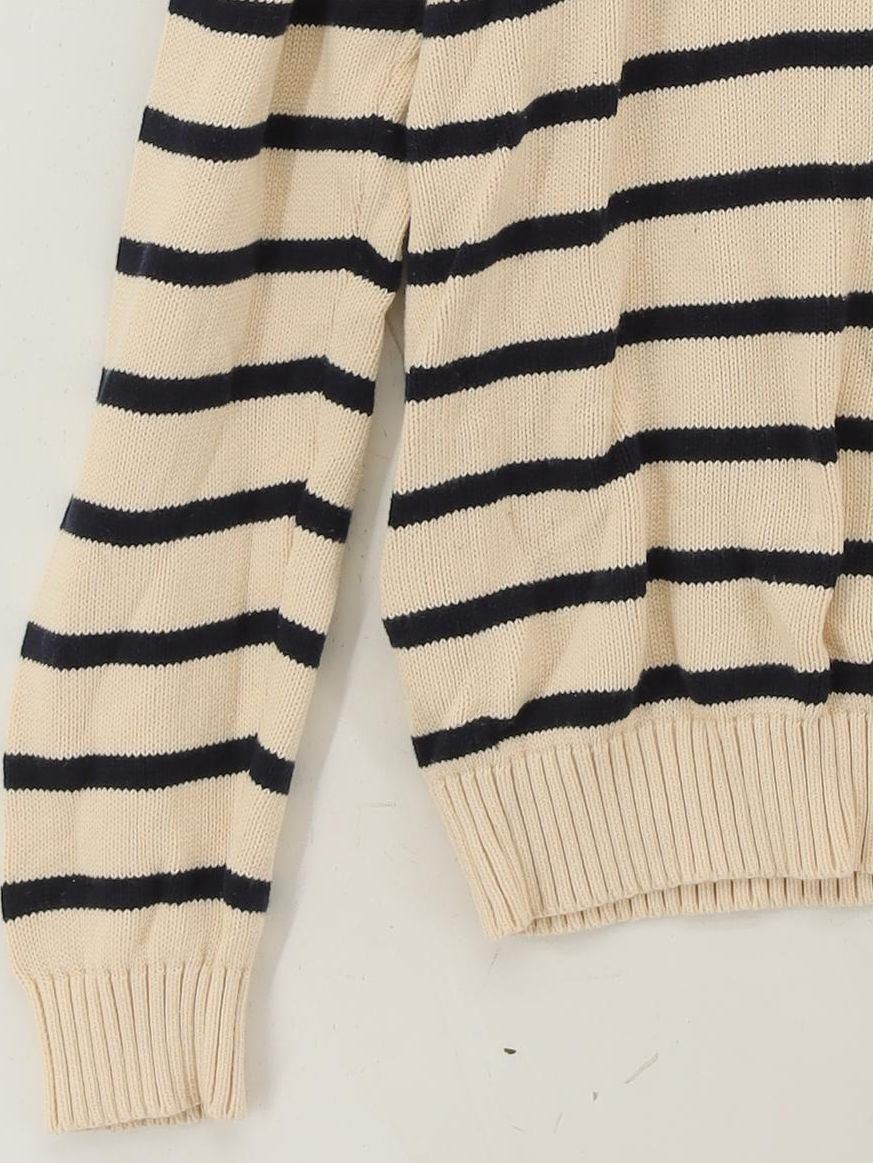Brandy Melville Men's Jumper L Cream Striped 100% Other High Neck Pullover - Image 4