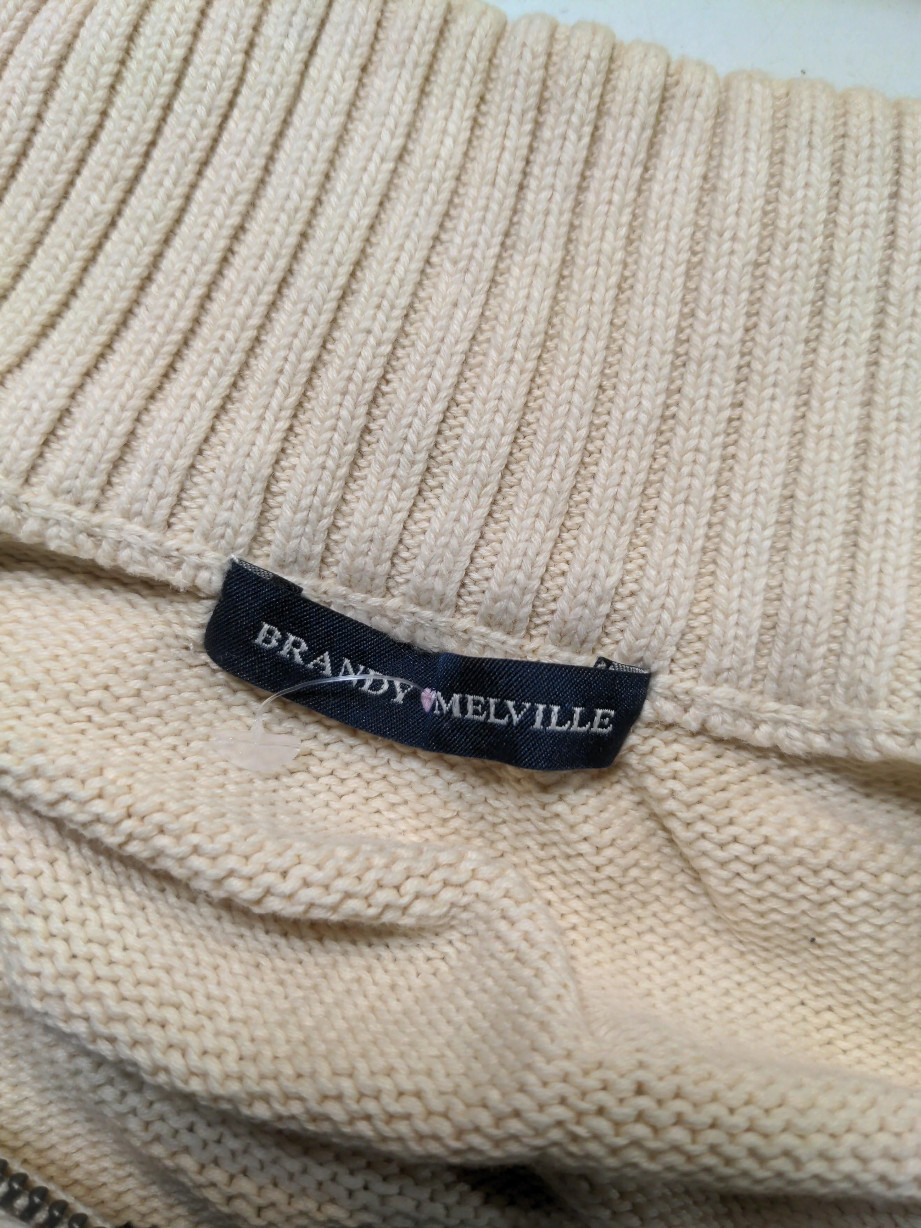Brandy Melville Men's Jumper L Cream Striped 100% Other High Neck Pullover - Image 6