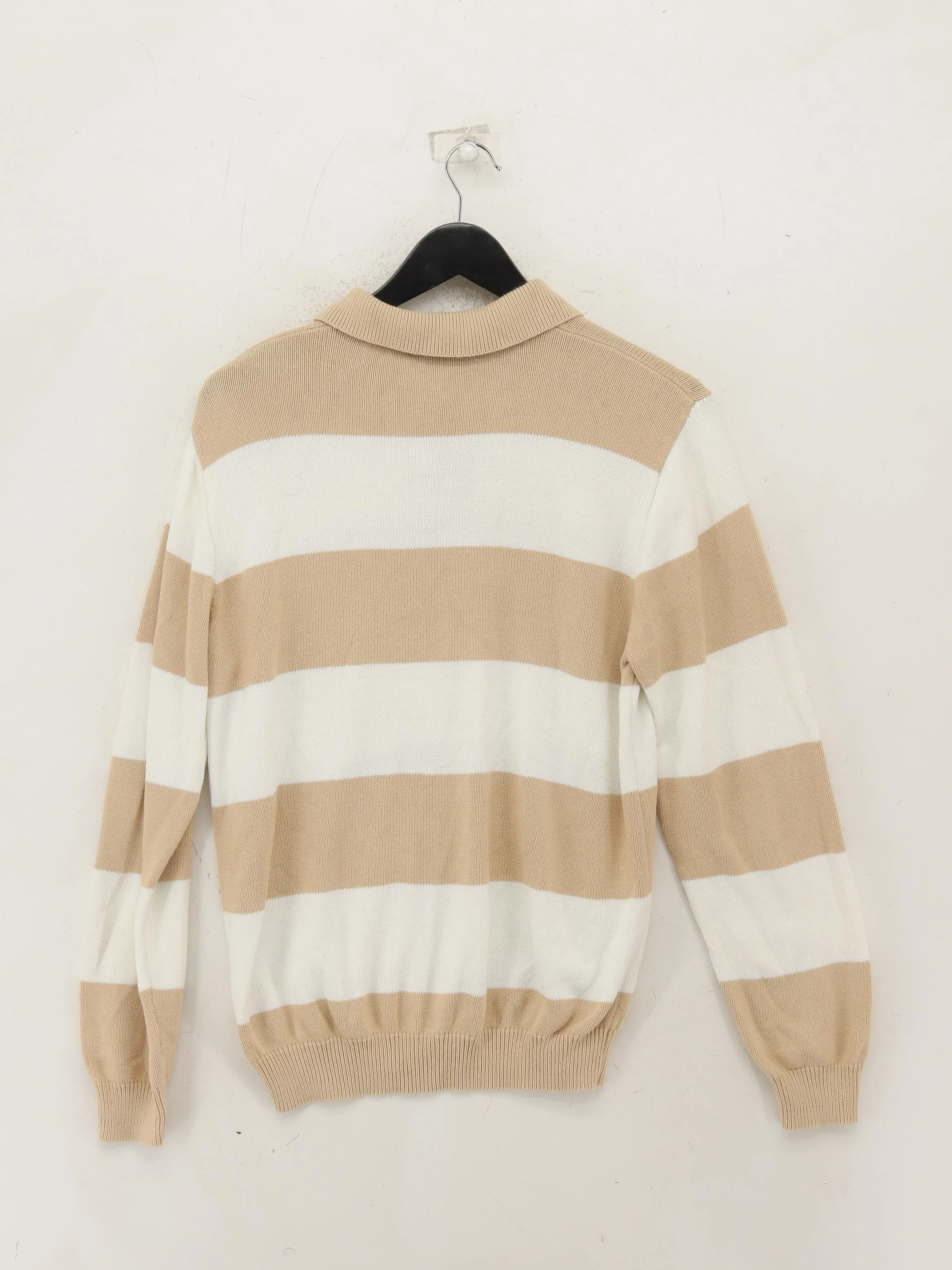 Brandy Melville Men's Polo M Cream Striped 100% Other Basic - Image 2