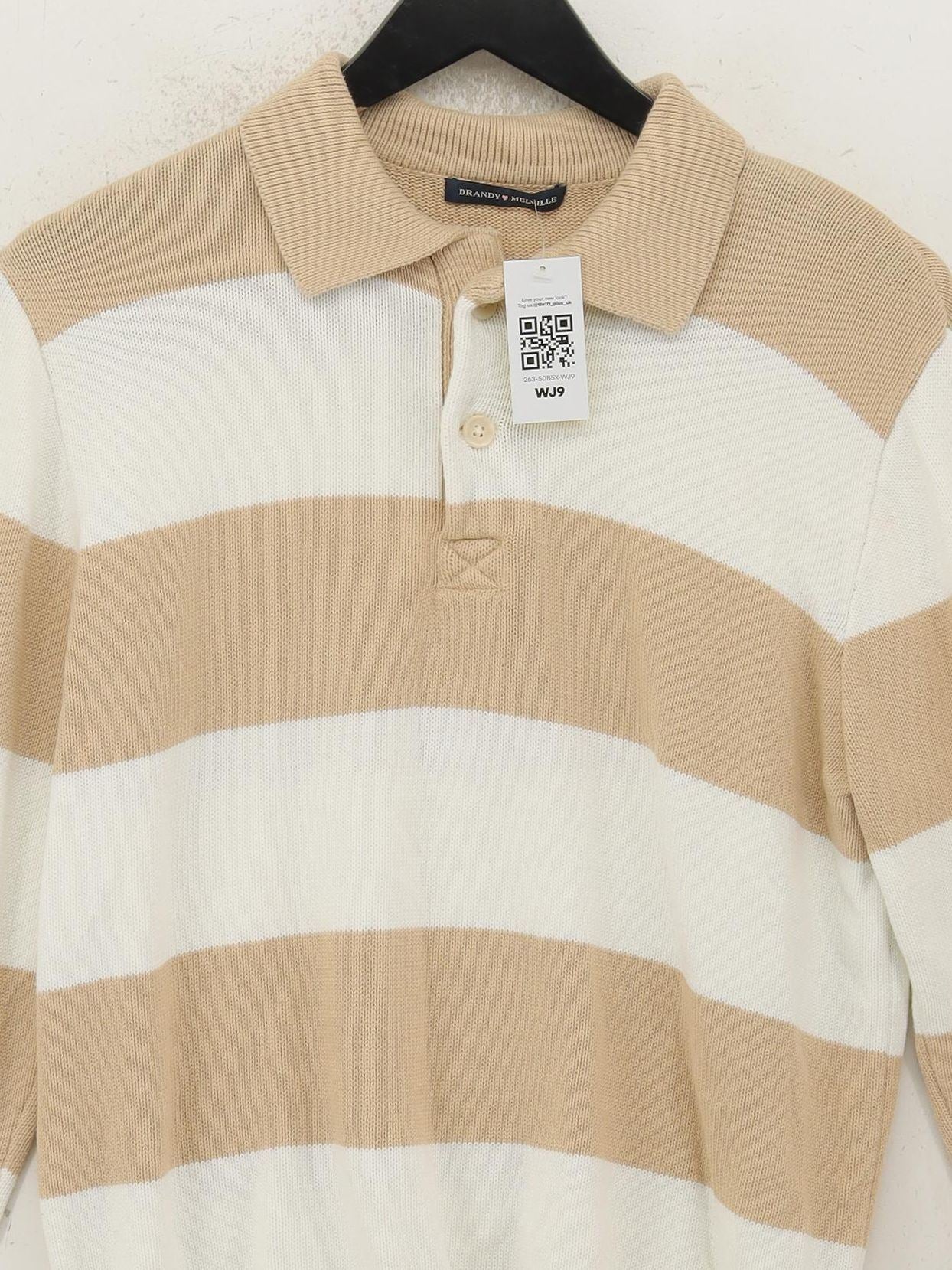 Brandy Melville Men's Polo M Cream Striped 100% Other Basic - Image 3