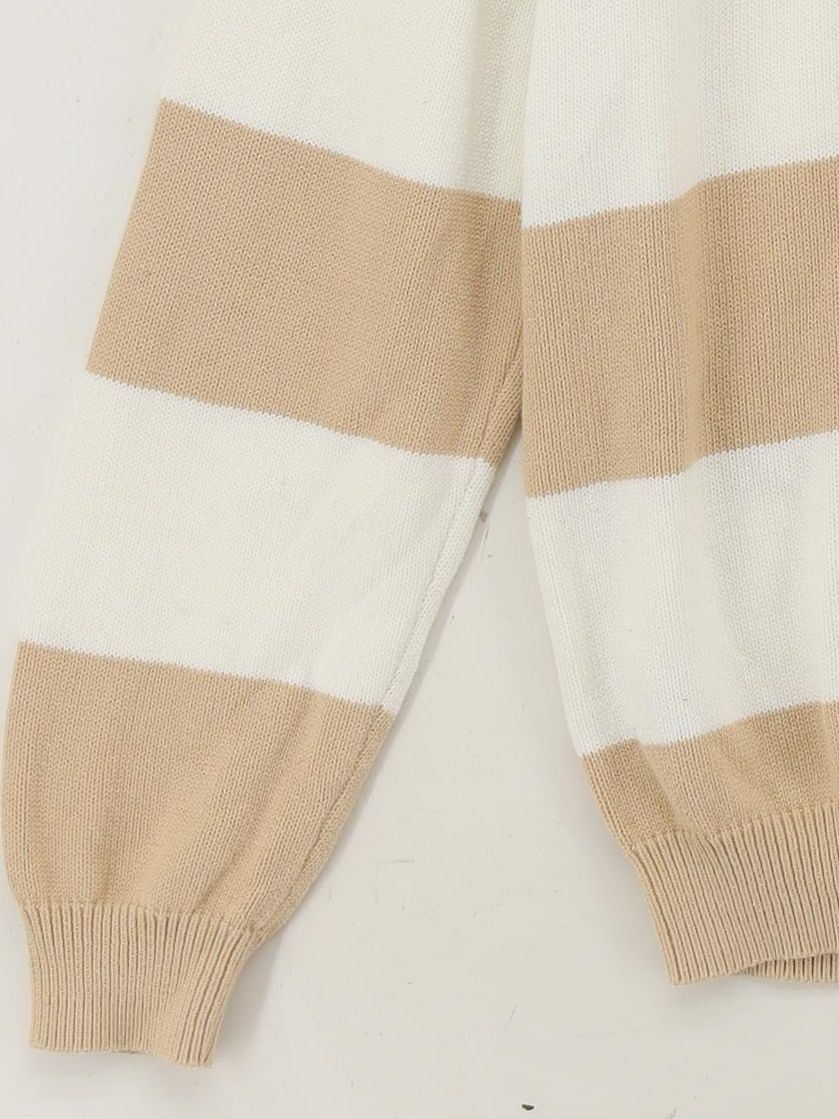 Brandy Melville Men's Polo M Cream Striped 100% Other Basic - Image 4