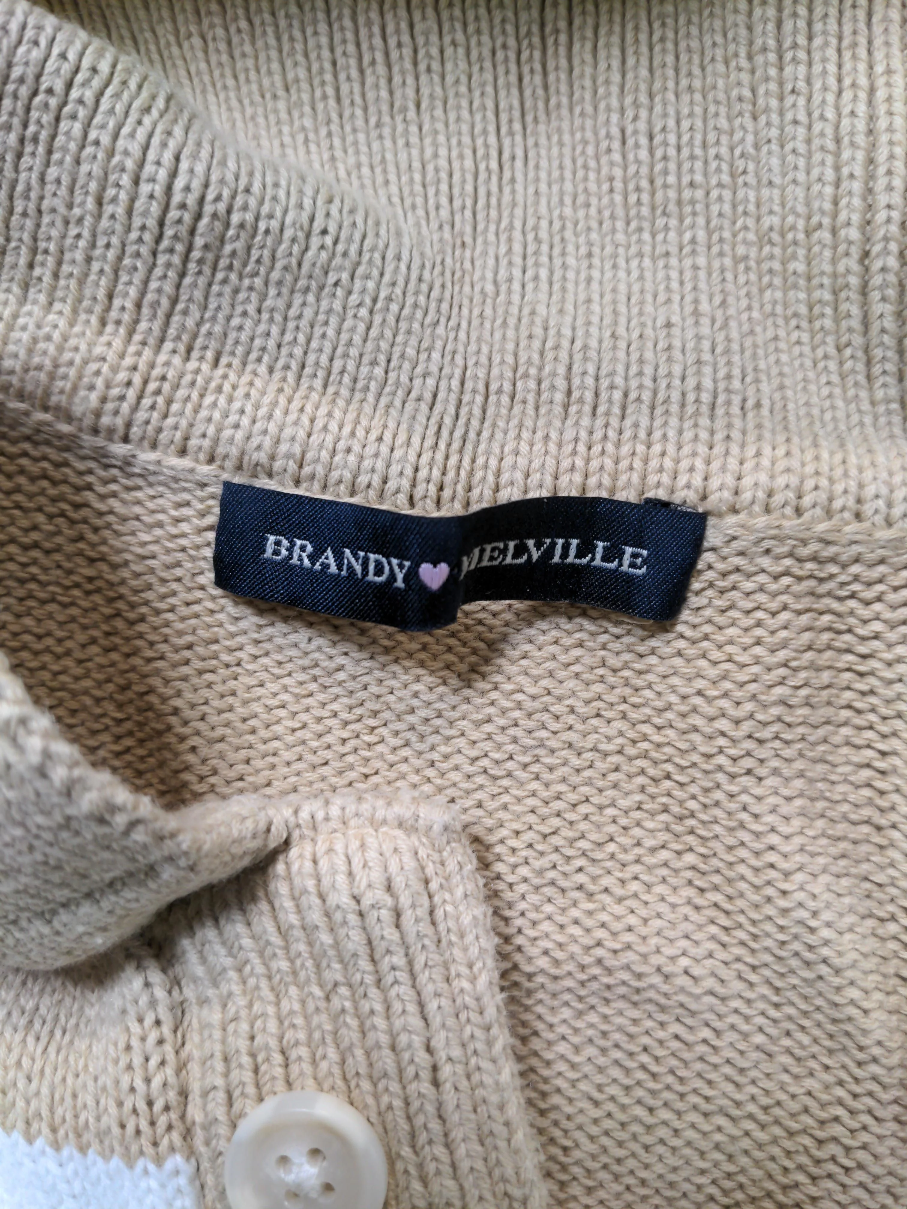 Brandy Melville Men's Polo M Cream Striped 100% Other Basic - Image 6