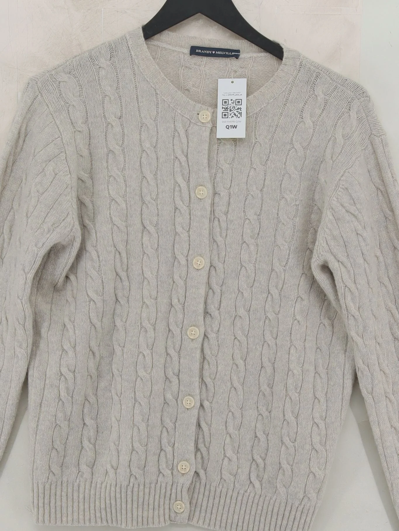 Brandy Melville Women's Cardigan Cream Wool with Polyamide Round Neck Cardigan - Image 3
