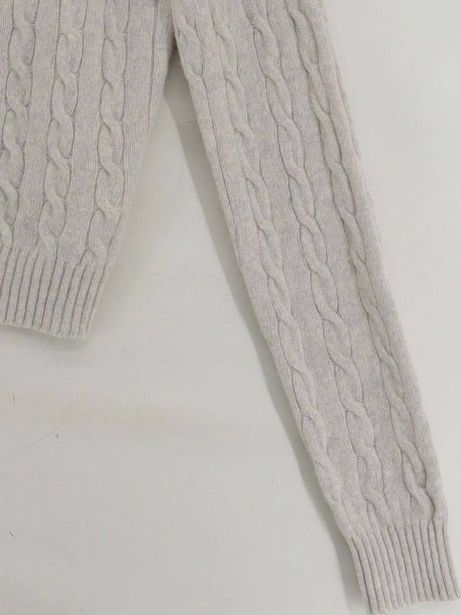Brandy Melville Women's Cardigan Cream Wool with Polyamide Round Neck Cardigan - Image 4