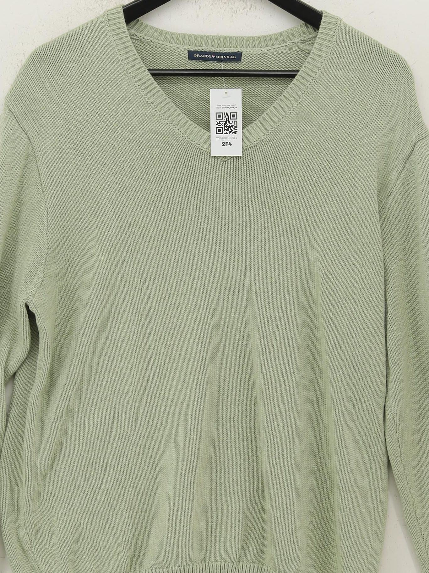 Brandy Melville Women's Jumper L Green 100% Other V-Neck Pullover - Image 3