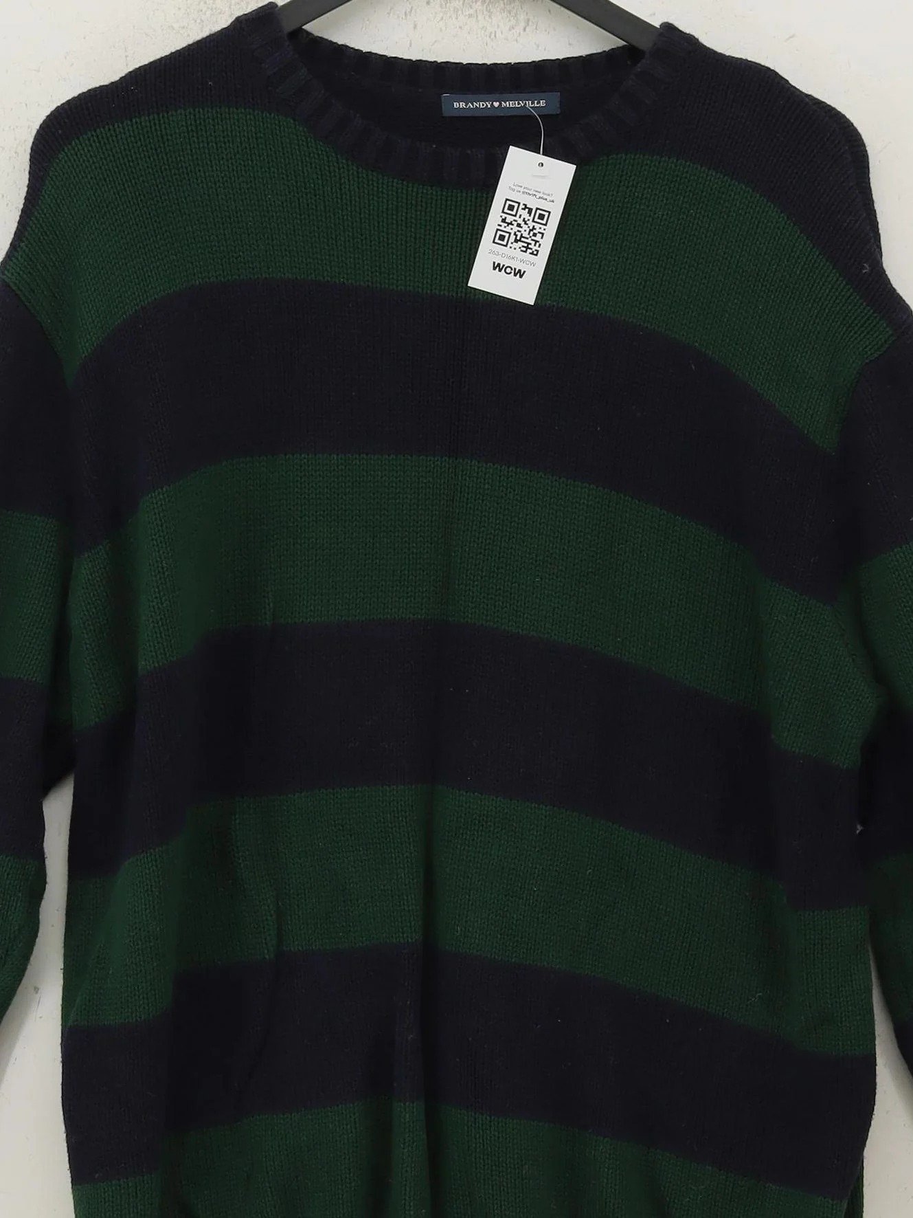 Brandy Melville Women's Jumper XL Blue Striped 100% Other Crew Neck Pullover - Image 3