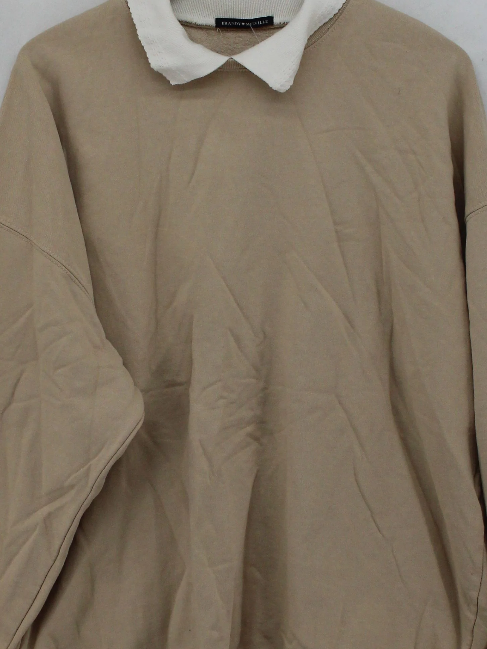 Brandy Melville Women's Jumper XL Tan Cotton with Polyester Collared Pullover - Image 3