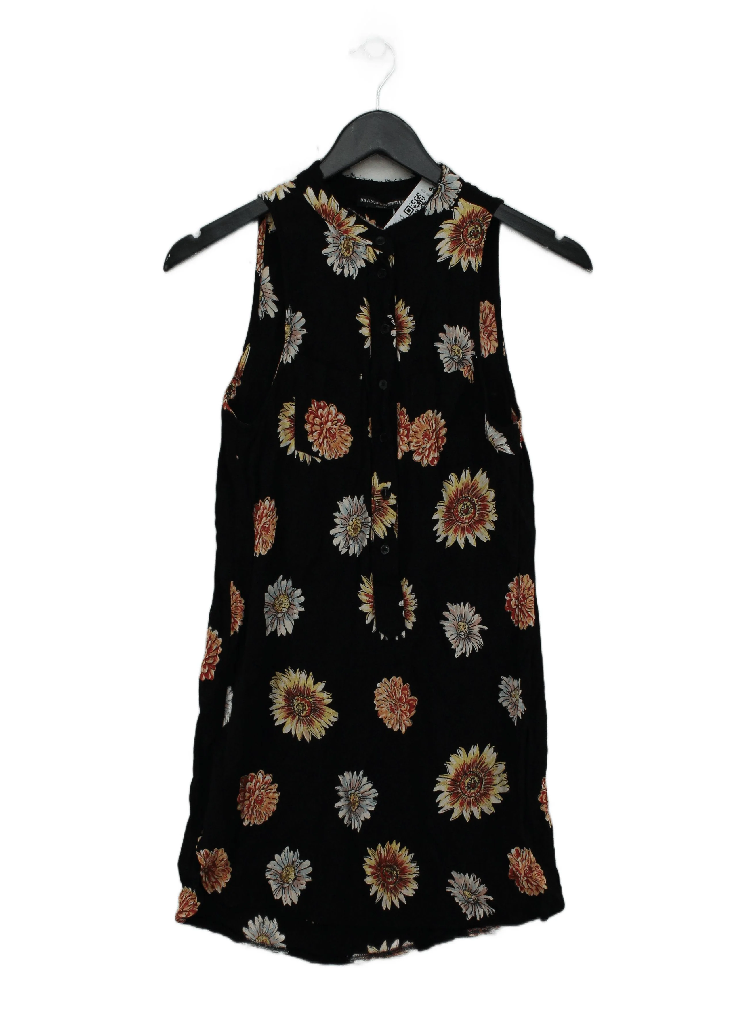 Brandy Melville Women's Shirt Black Floral 100% Other Sleeveless Collared Basic