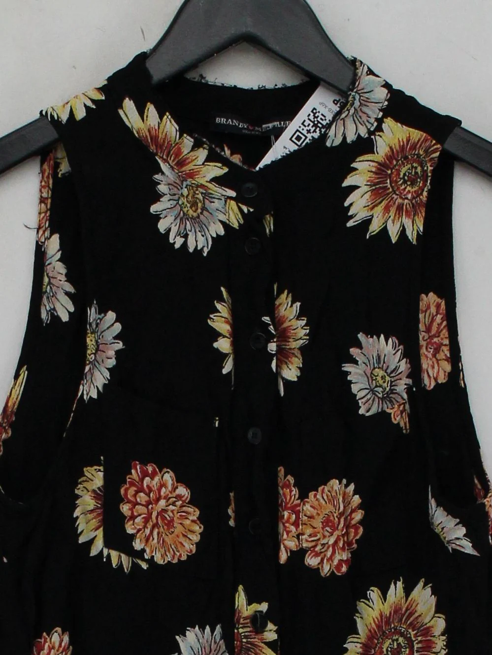 Brandy Melville Women's Shirt Black Floral 100% Other Sleeveless Collared Basic - Image 3