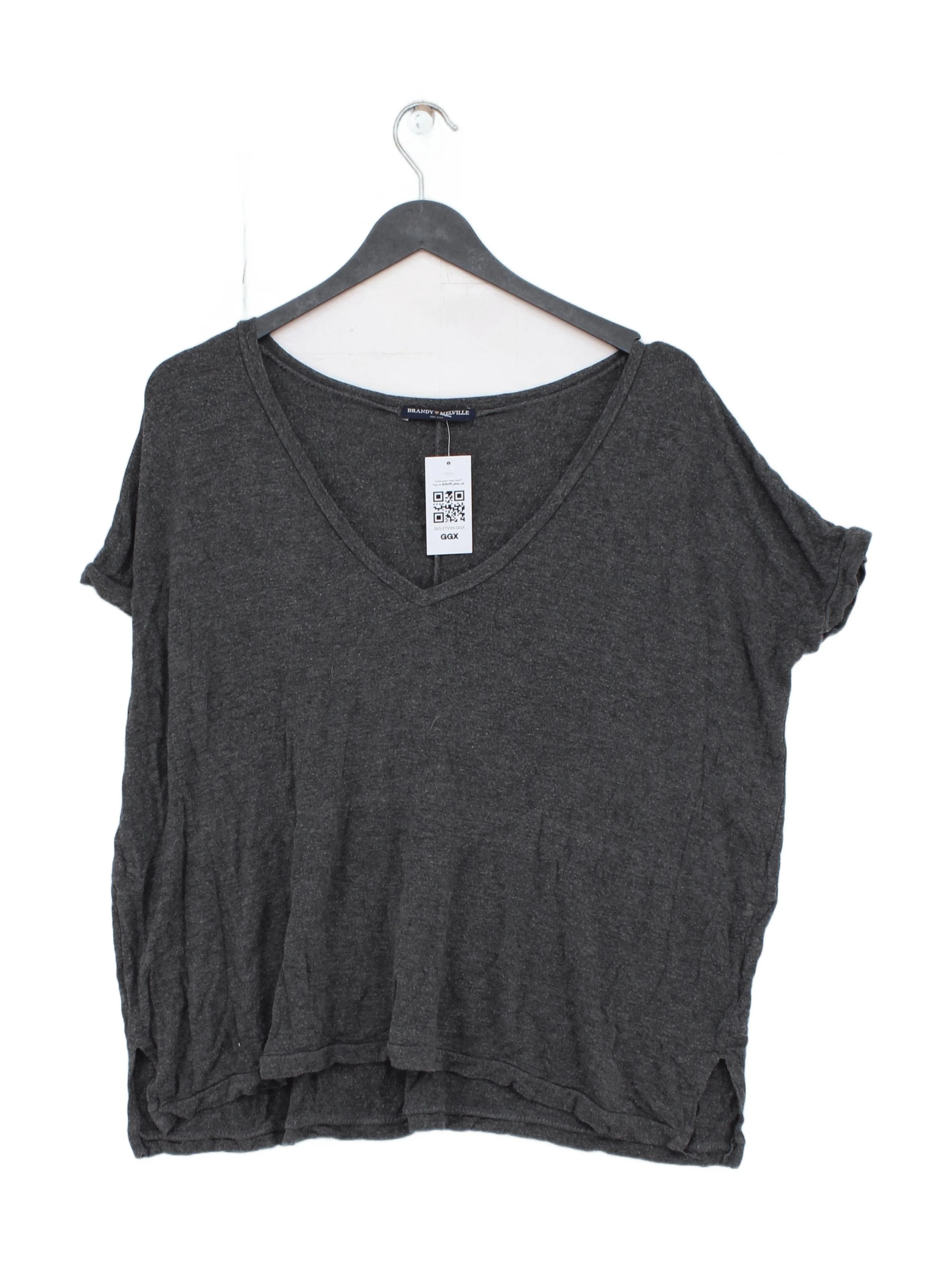 Brandy Melville Women's T-Shirt Grey 100% Other Short Sleeve V-Neck Basic