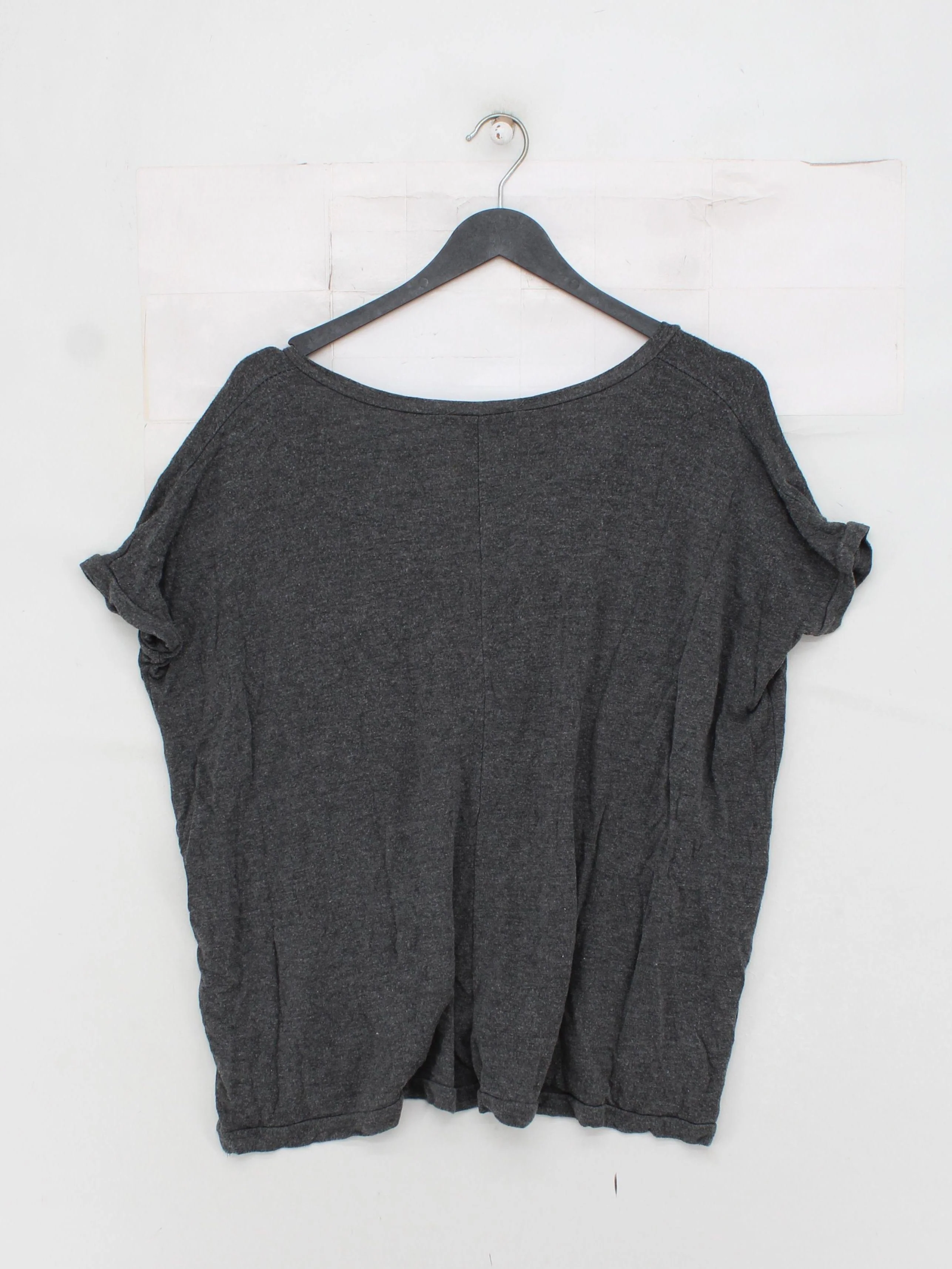 Brandy Melville Women's T-Shirt Grey 100% Other Short Sleeve V-Neck Basic - Image 2