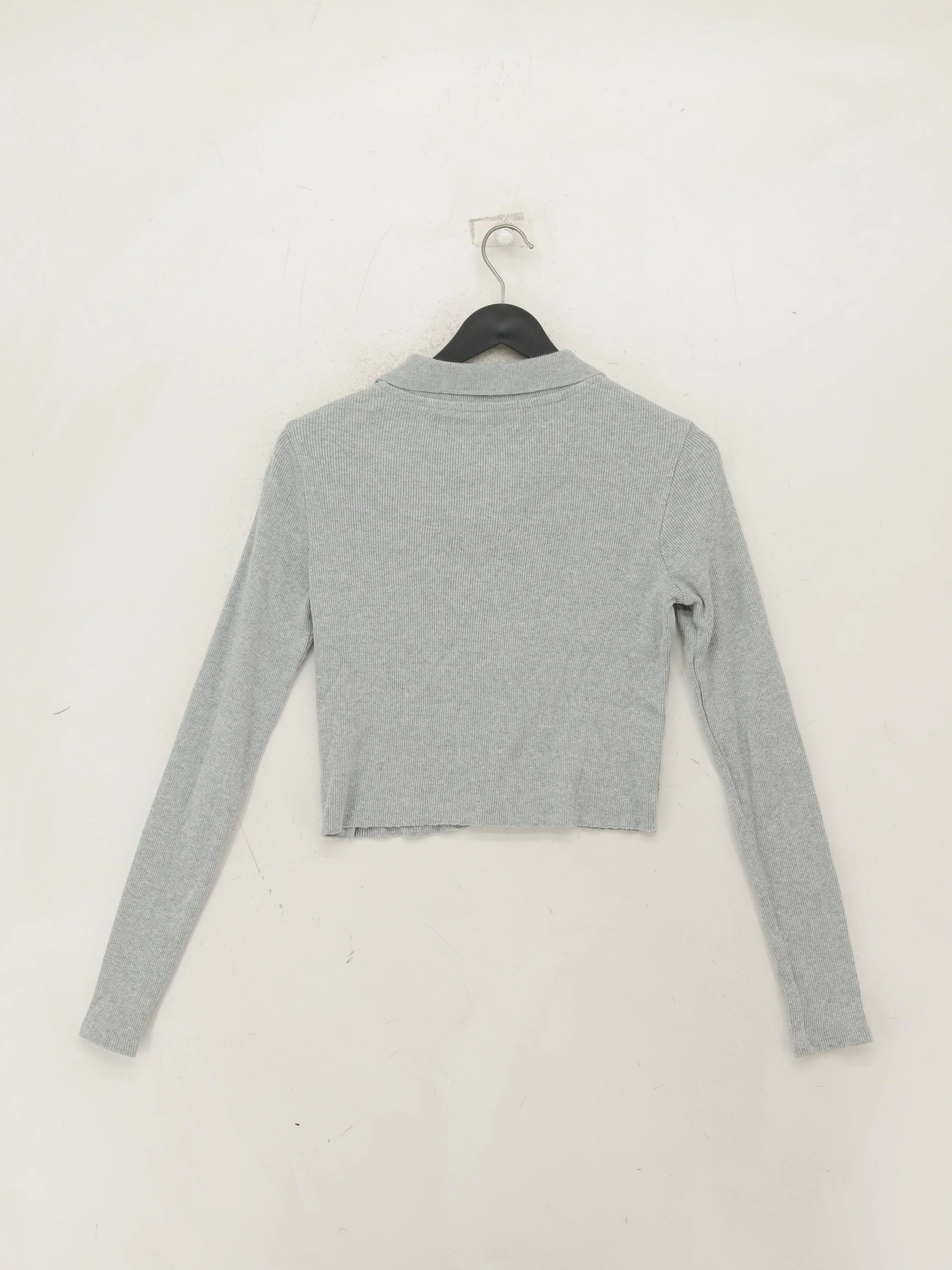 Brandy Melville Women's Top S Grey 100% Cotton Long Sleeve Collared Jersey - Image 2