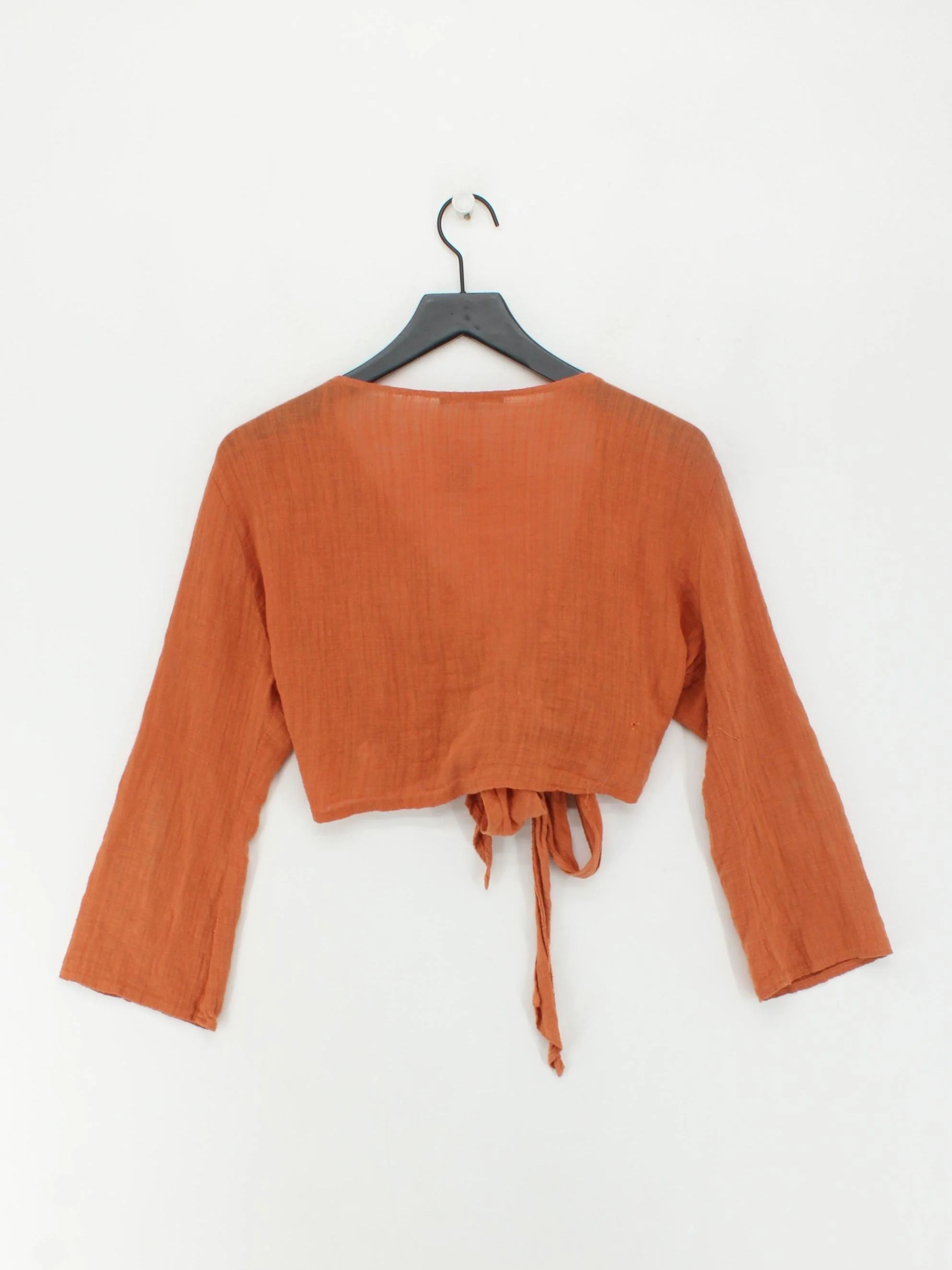 Brandy Melville Women's Top S Tan 100% Other Long Sleeve V-Neck Cropped - Image 2