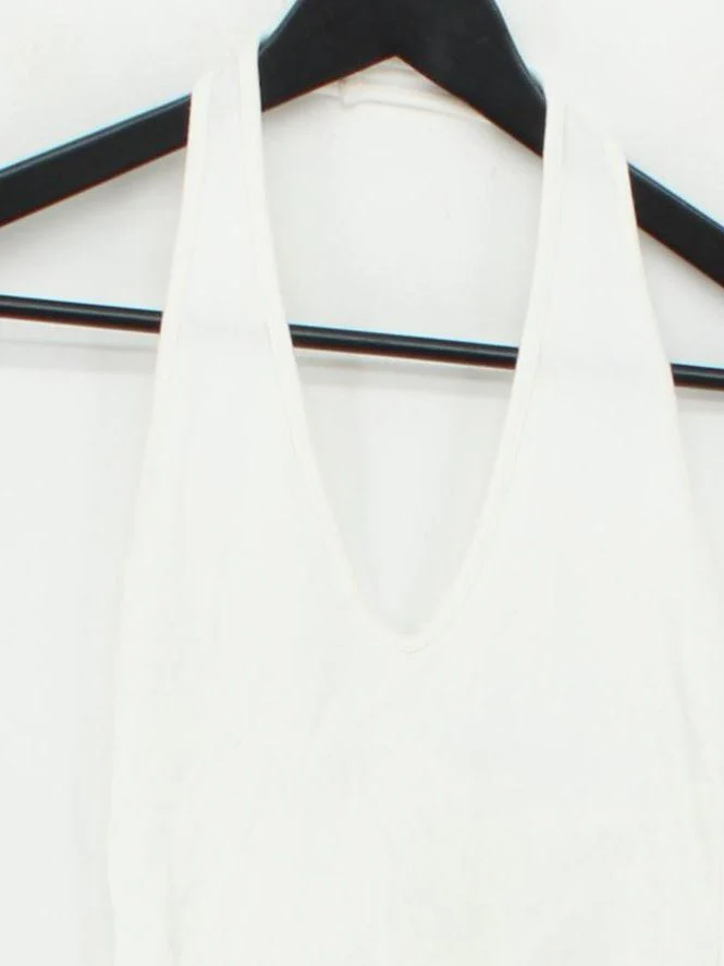 Brandy Melville Women's Top White Cotton with Viscose, Elastane Cropped - Image 3