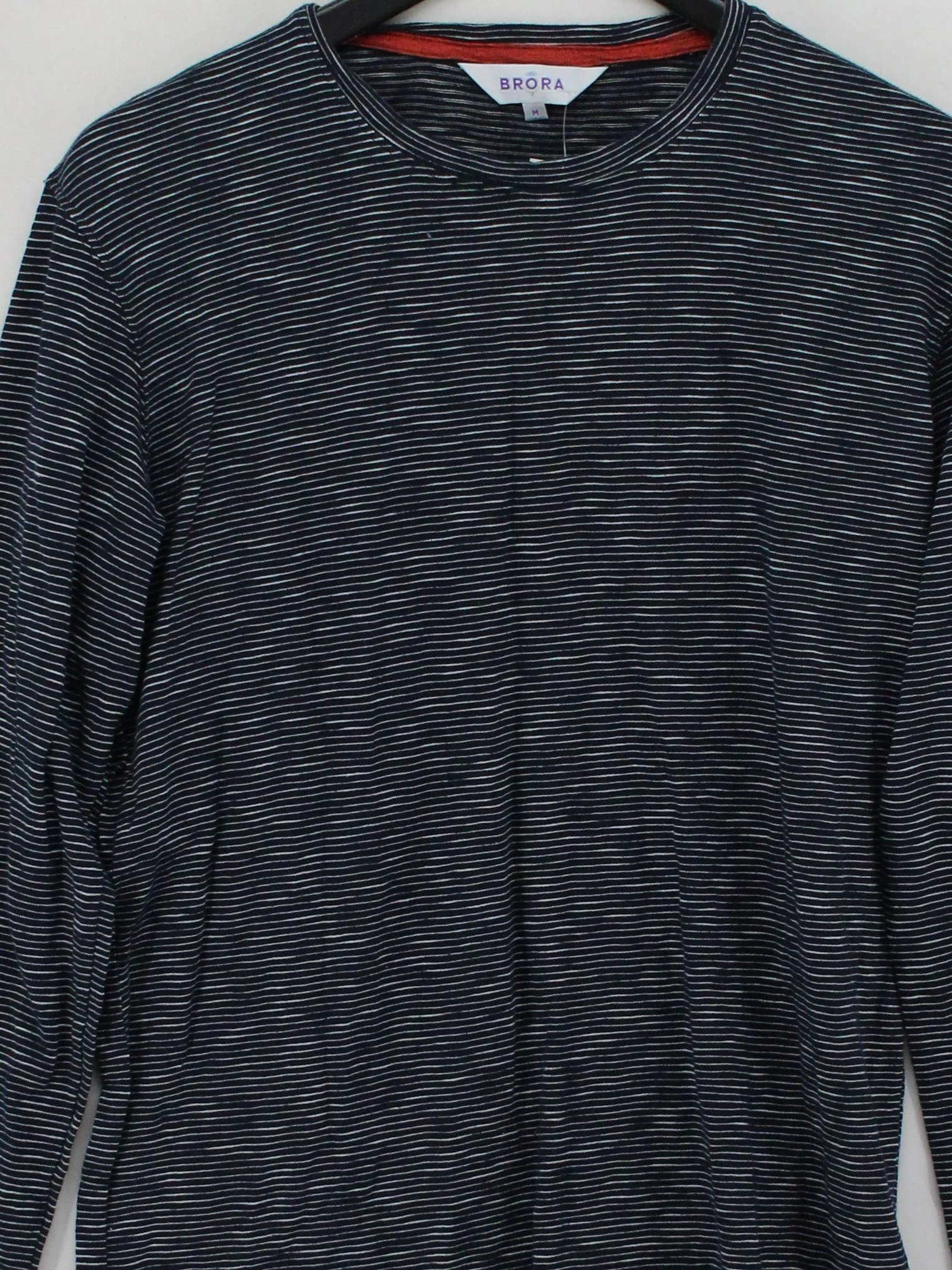Brora Men's T-Shirt M Blue Striped 100% Cotton Basic - Image 3