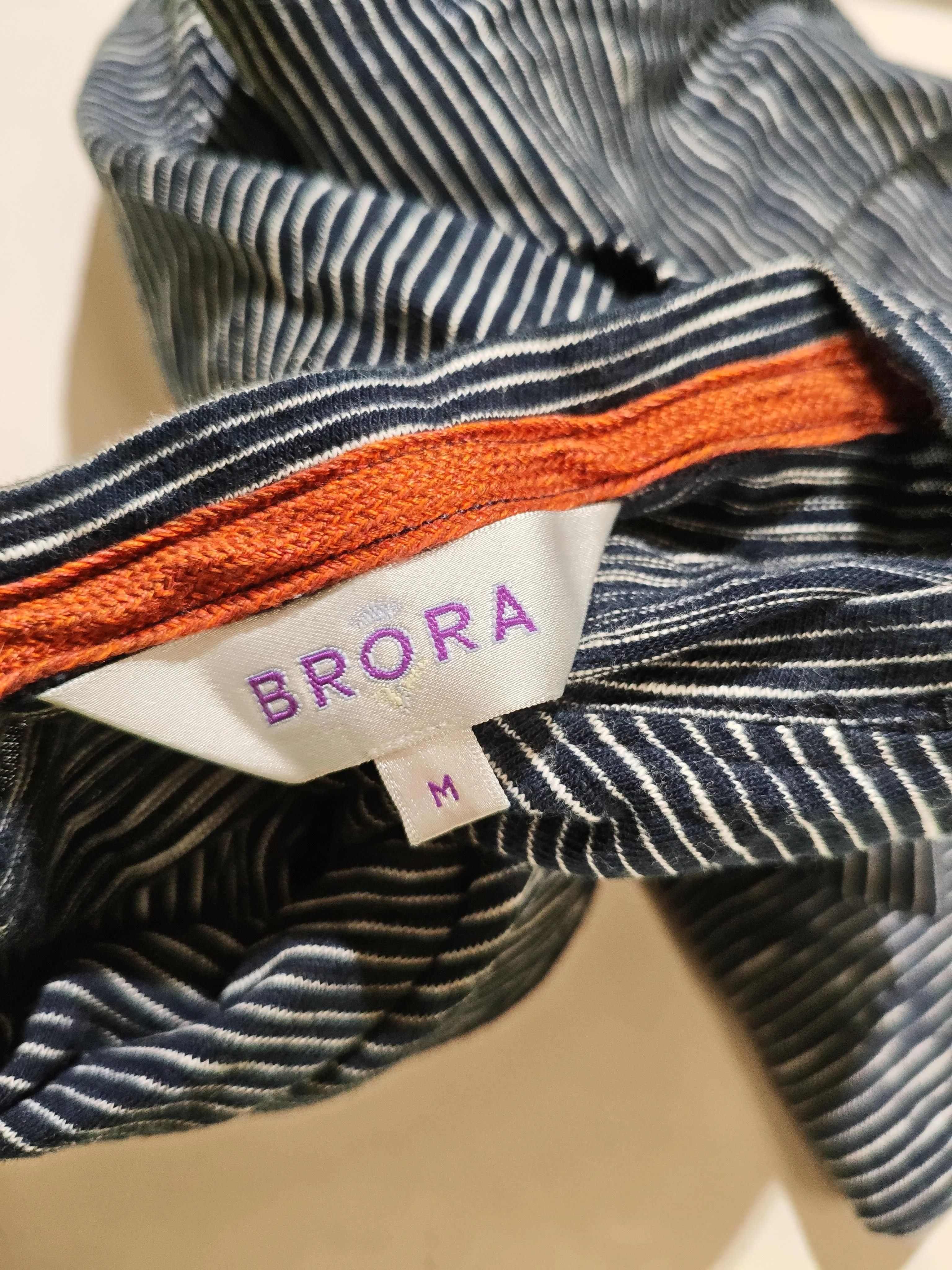 Brora Men's T-Shirt M Blue Striped 100% Cotton Basic - Image 5