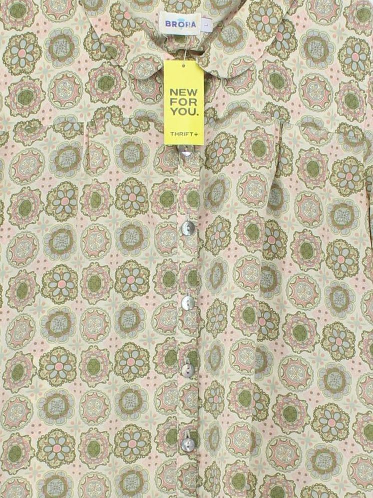 Brora Women's Blouse L Multi Floral 100% Silk 3/4 Sleeve Collared Basic - Image 3