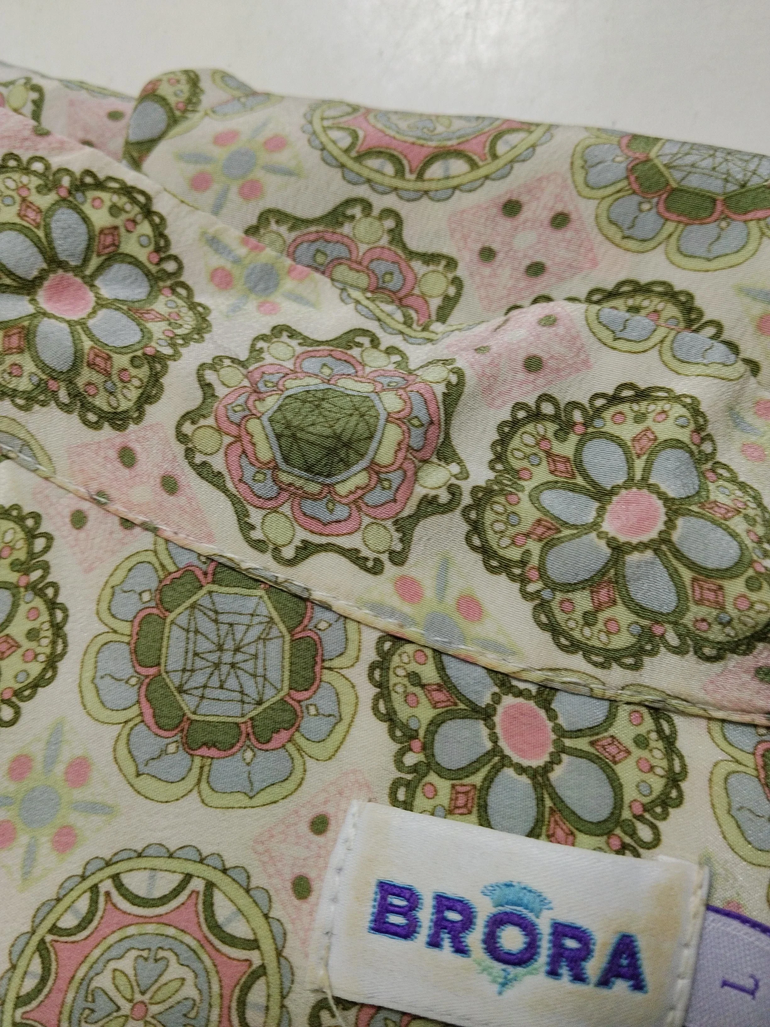 Brora Women's Blouse L Multi Floral 100% Silk 3/4 Sleeve Collared Basic - Image 5
