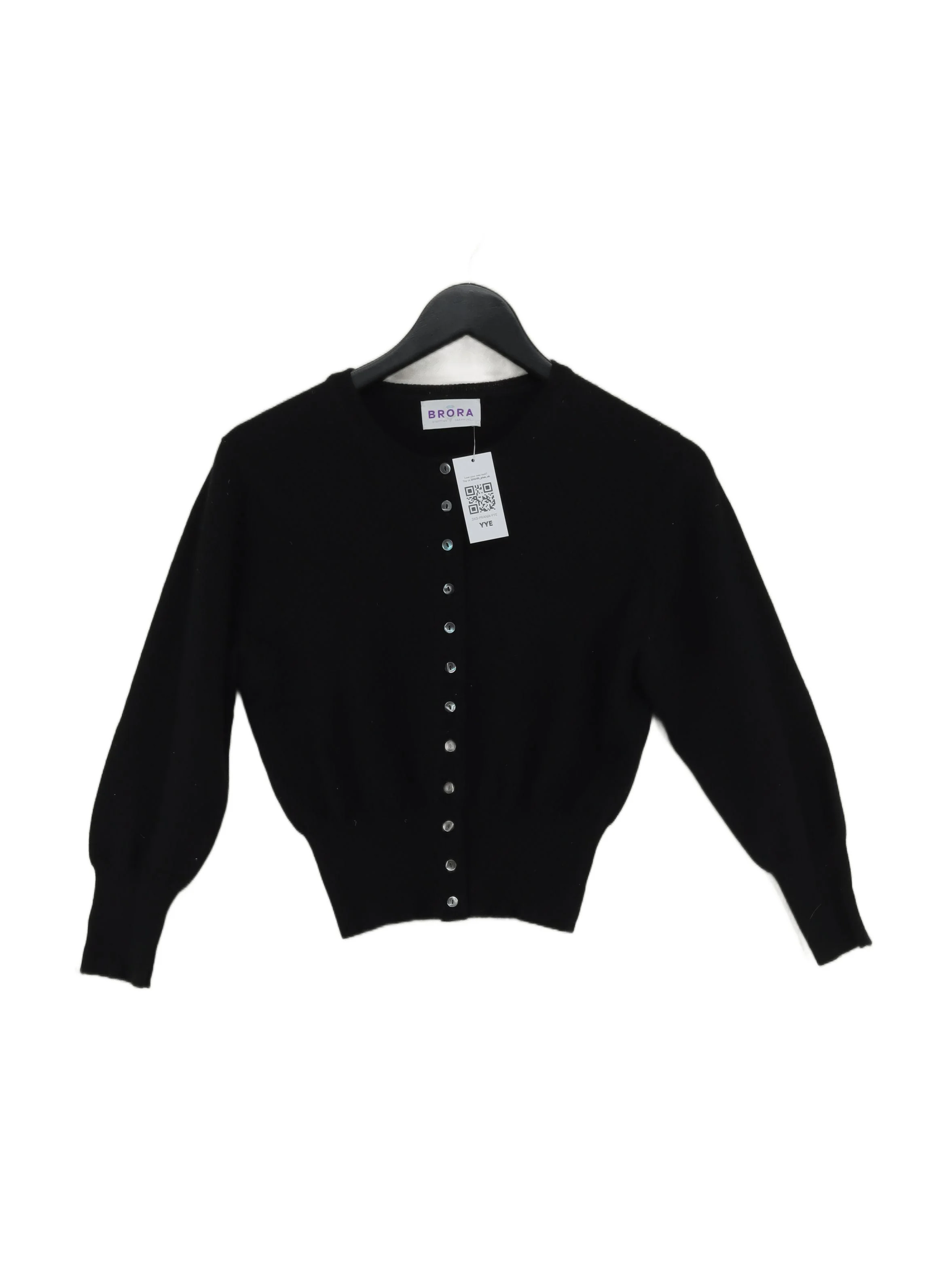 Brora Women's Cardigan S Black 100% Cashmere Round Neck Cardigan