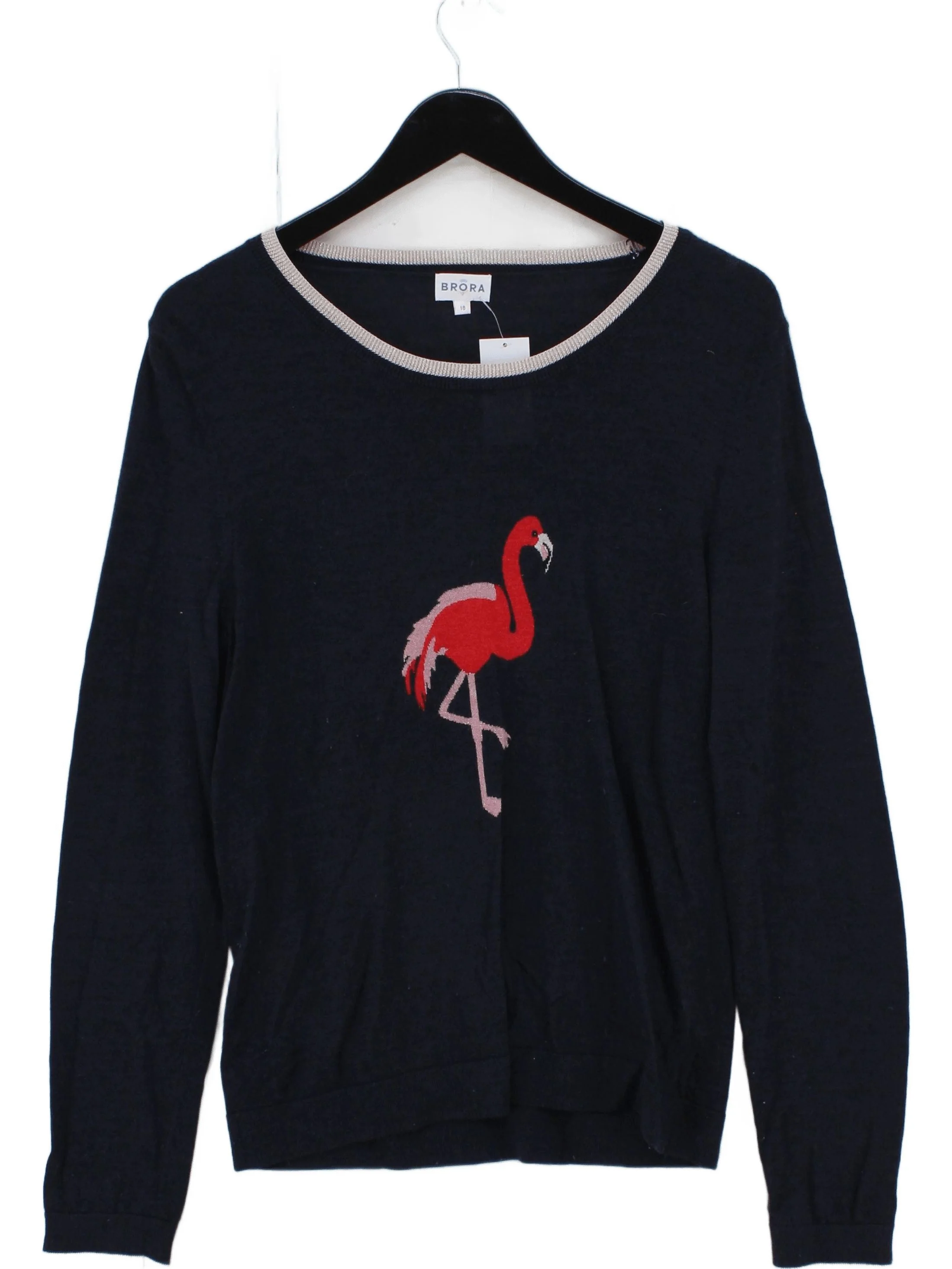 Brora Women's Jumper UK 16 Blue Animal Print Wool with Nylon Round Neck Pullover