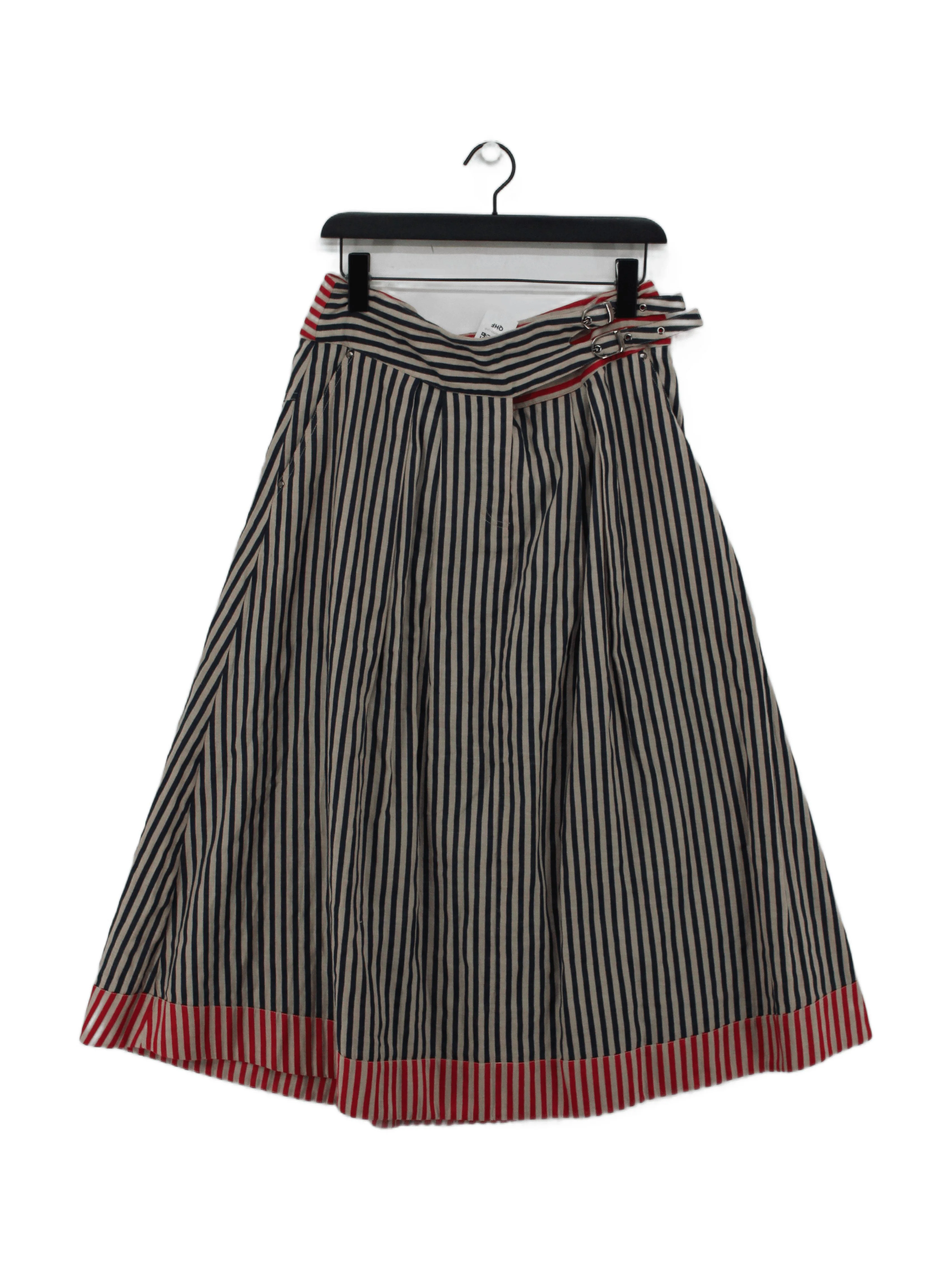 Brora Women's Midi Skirt UK 12 Multi Striped 100% Cotton Midi A-Line