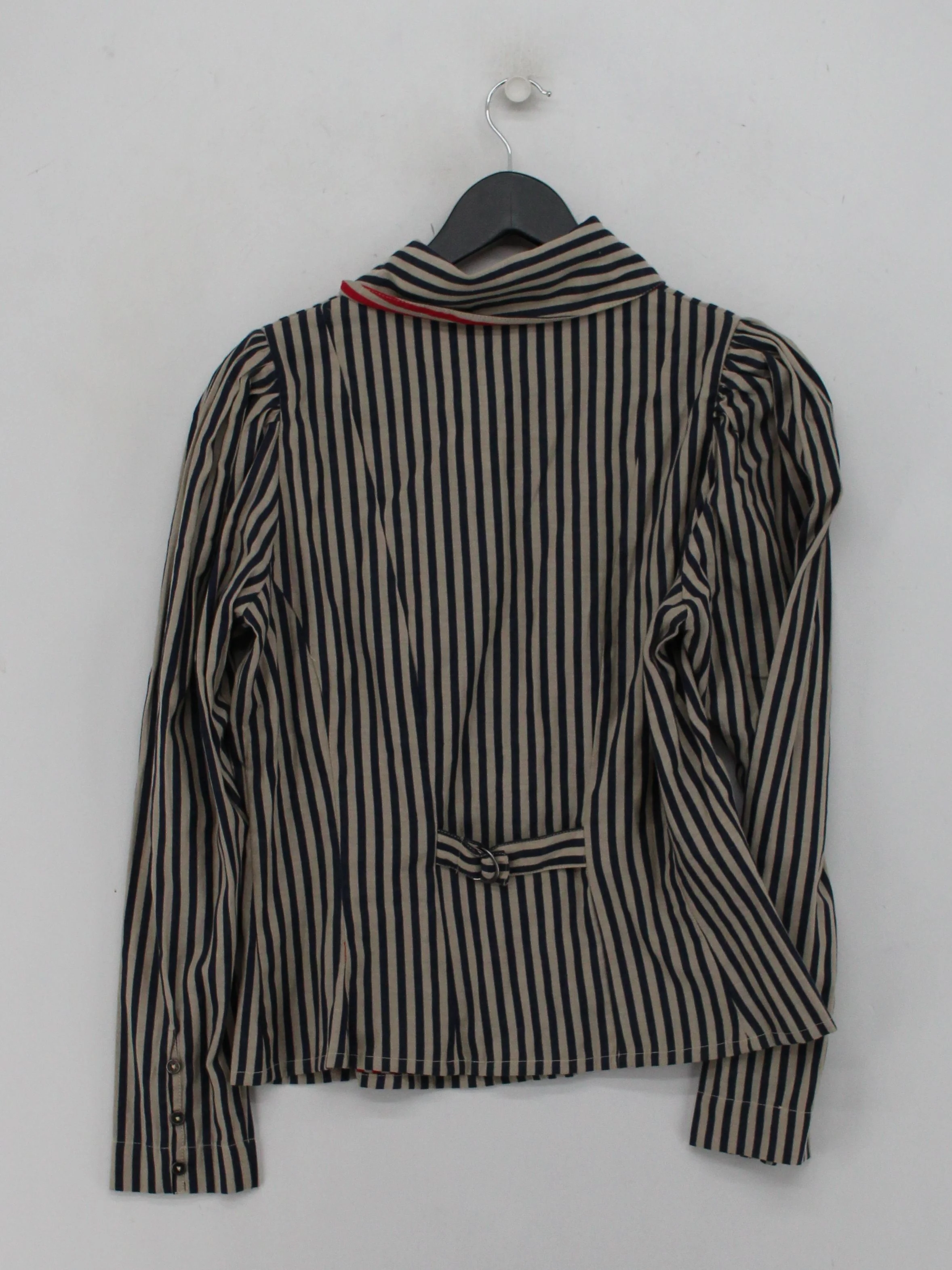 Brora Women's Shirt UK 12 Red Striped 100% Cotton Long Sleeve Collared Basic - Image 2