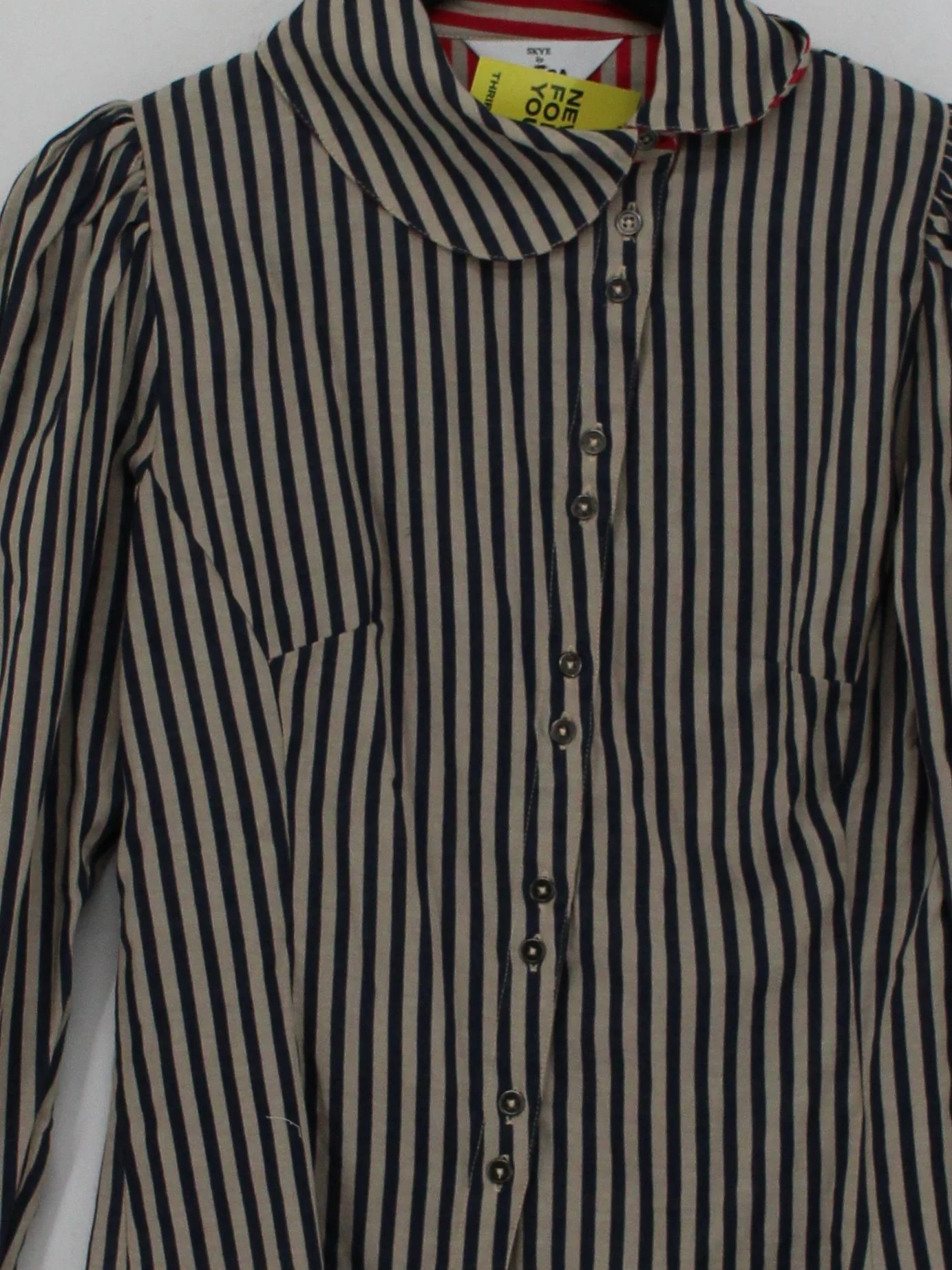 Brora Women's Shirt UK 12 Red Striped 100% Cotton Long Sleeve Collared Basic - Image 3