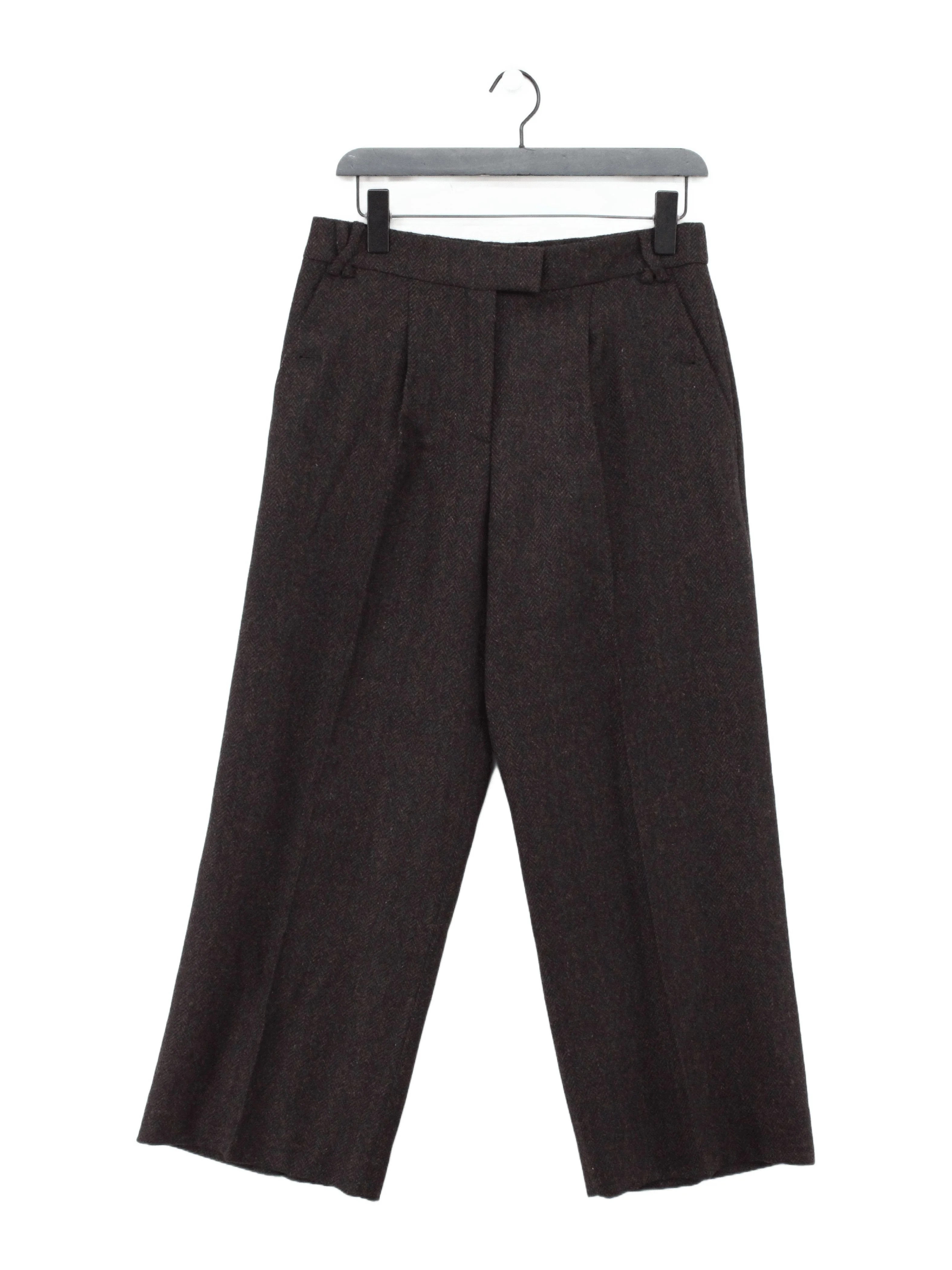 Brora Women's Suit Trousers UK 12 Brown Wool with Viscose Wide-Leg Dress Pants