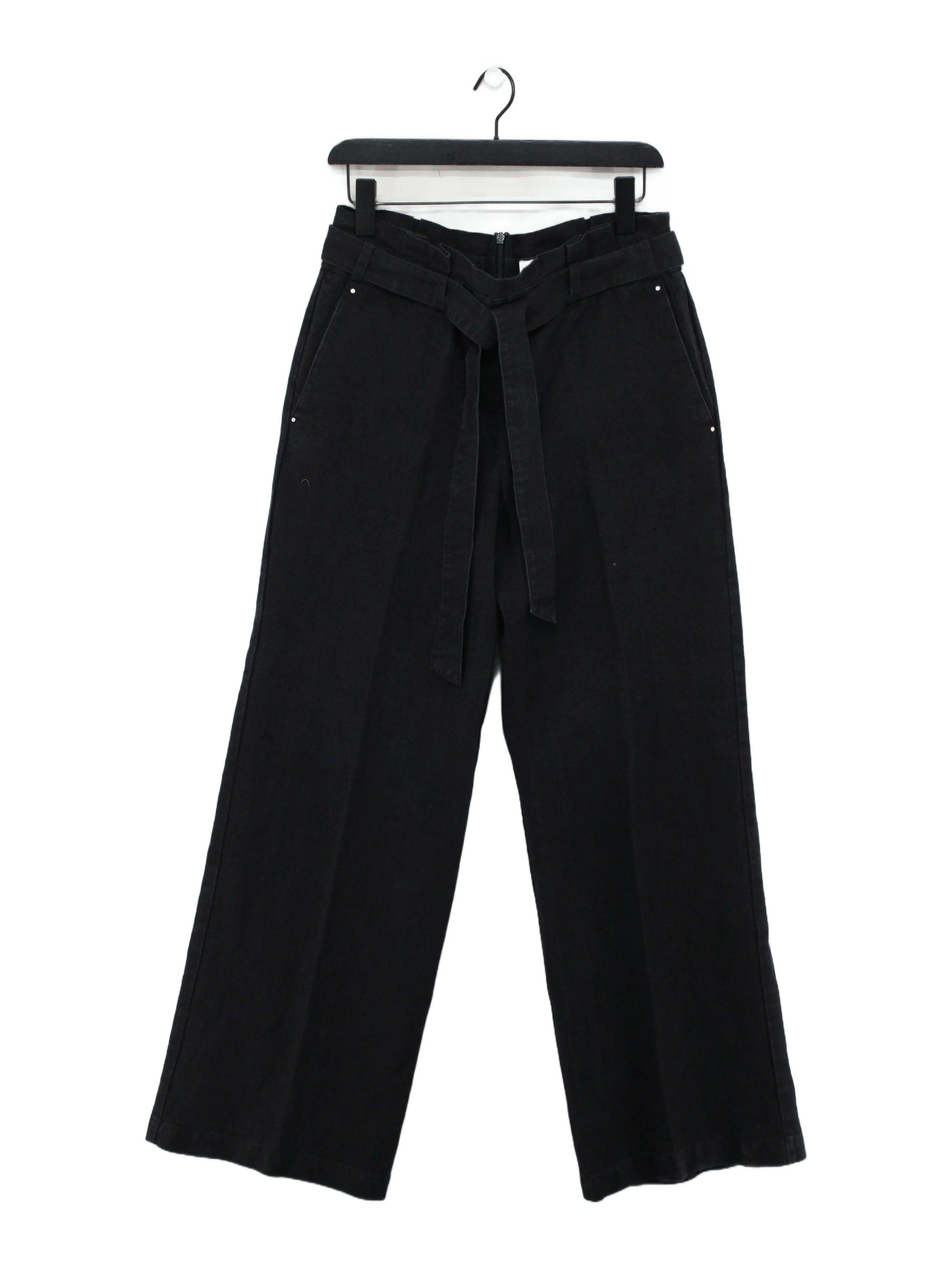 Brora Women's Trousers UK 12 Black 100% Linen Wide-Leg Capri