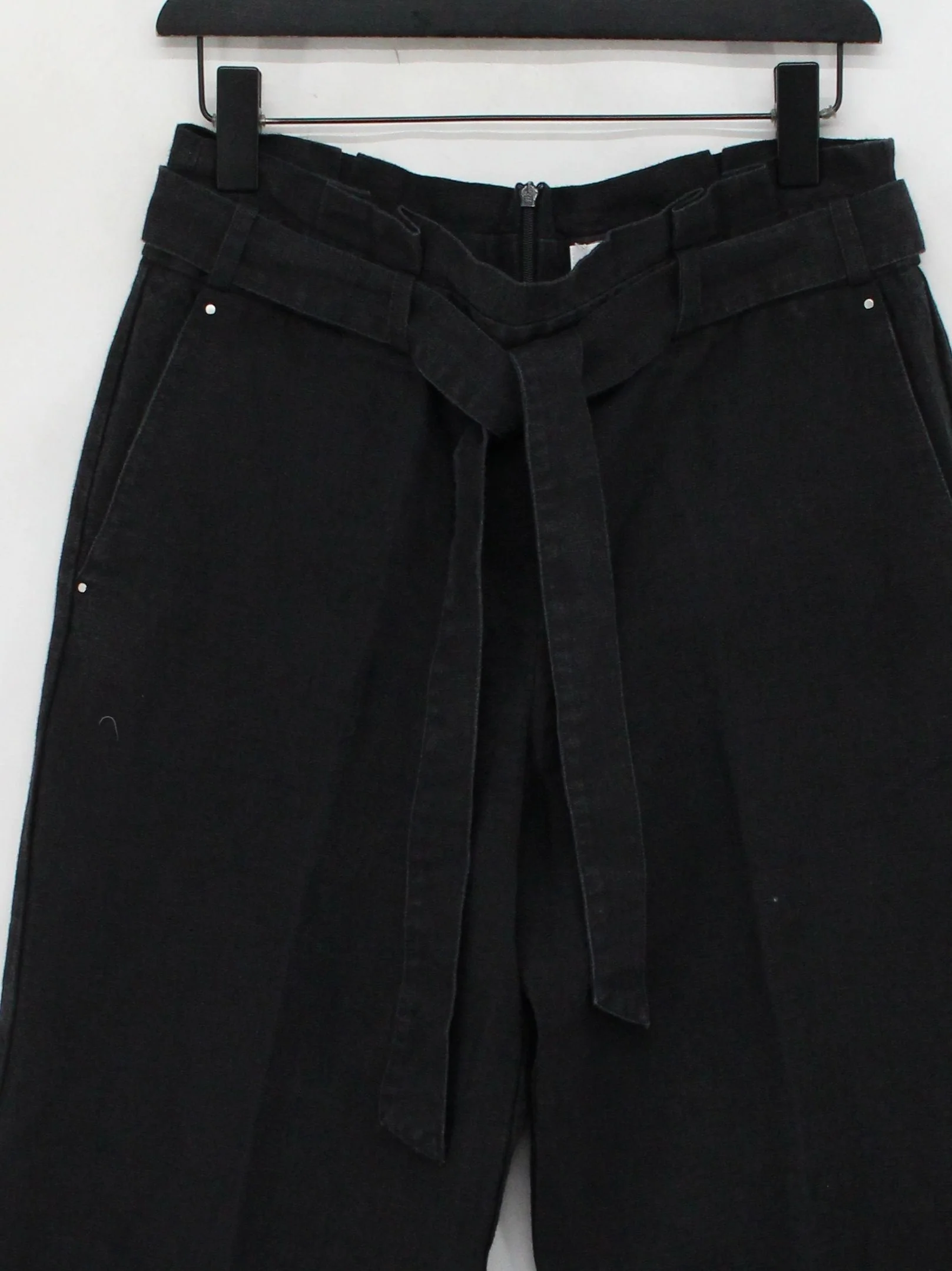 Brora Women's Trousers UK 12 Black 100% Linen Wide-Leg Capri - Image 3