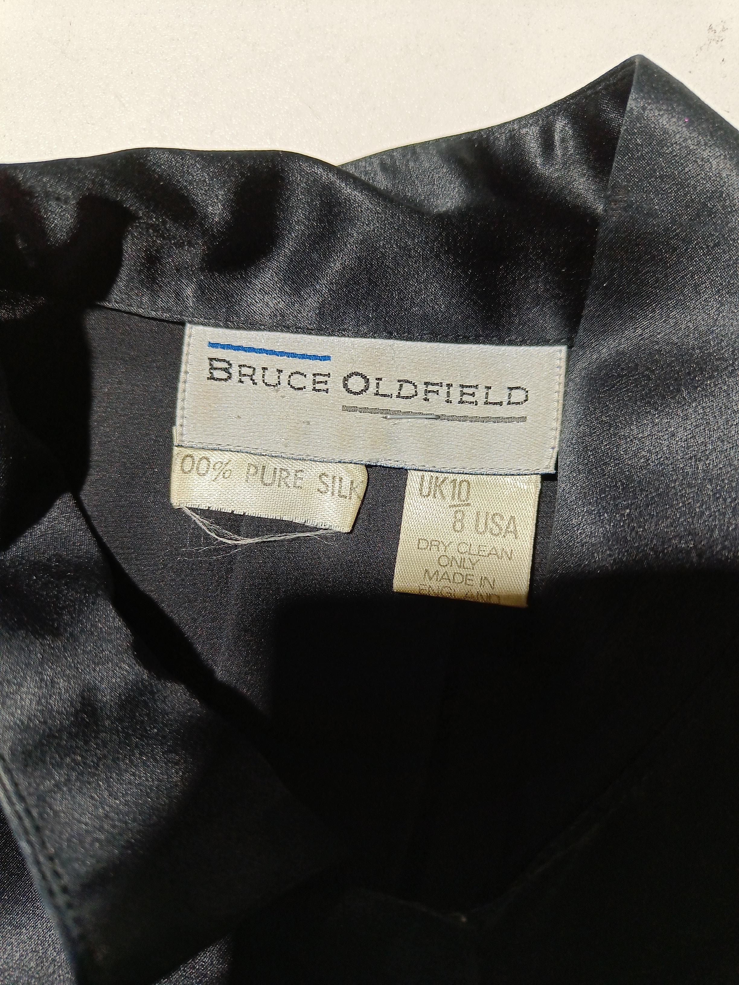 Bruce Oldfield Women's Blouse M Black 100% Silk Long Sleeve Collared Basic - Image 7