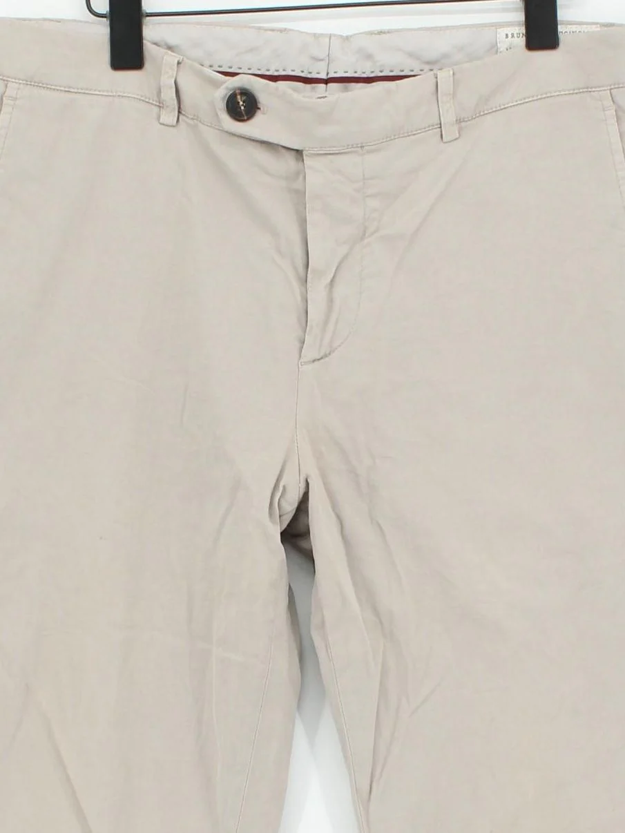 Brunello Cucinelli Men's Trousers M Tan Cotton with Elastane Straight Chino - Image 3