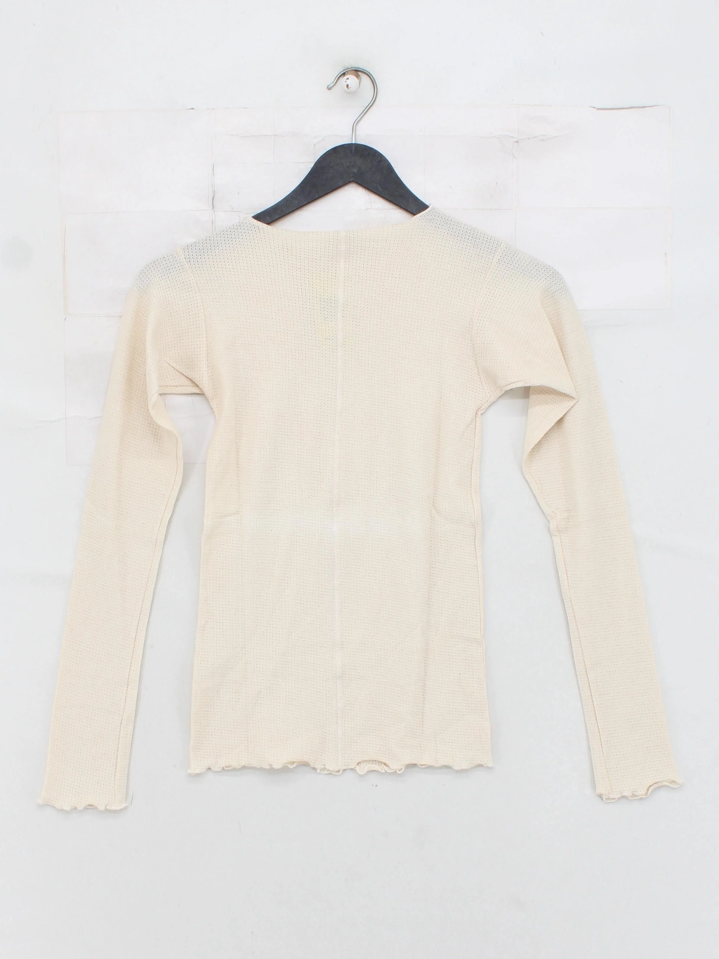 BSL Women's Top M Cream Cotton with Elastane Long Sleeve Round Neck Basic - Image 2
