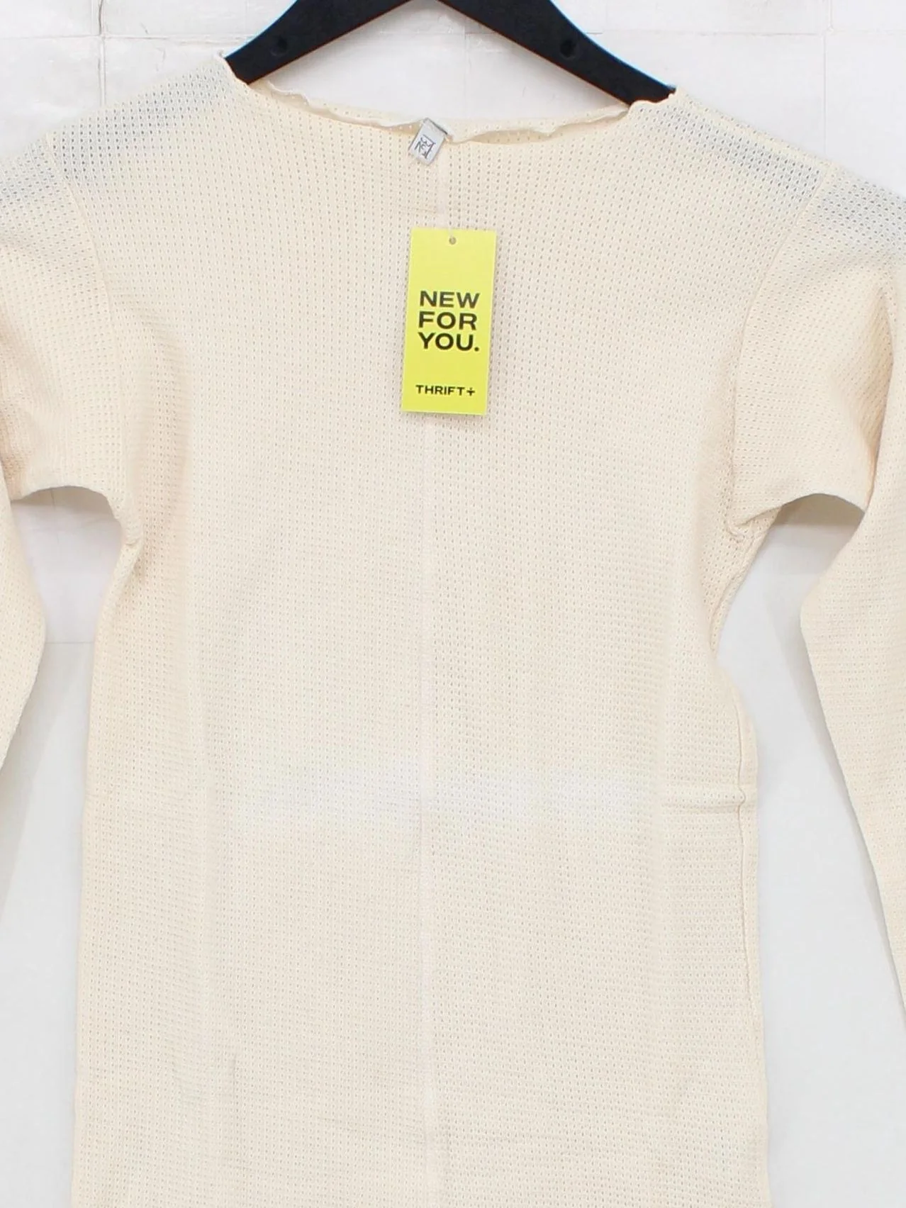 BSL Women's Top M Cream Cotton with Elastane Long Sleeve Round Neck Basic - Image 3