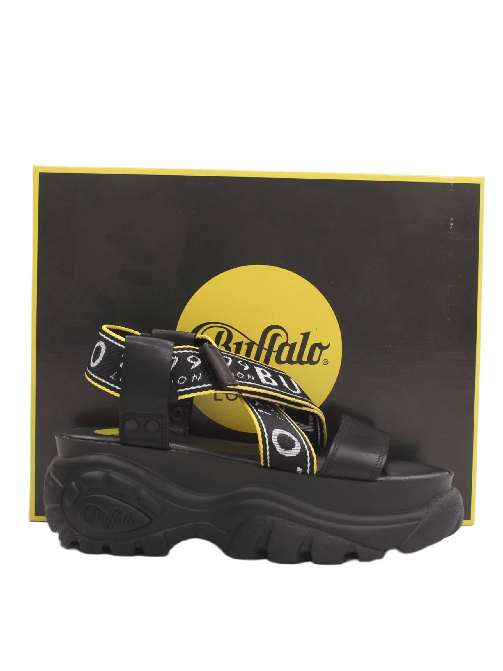 BUFFALO Women's Sandals UK 6 Black Leather with Other Flat New with tags