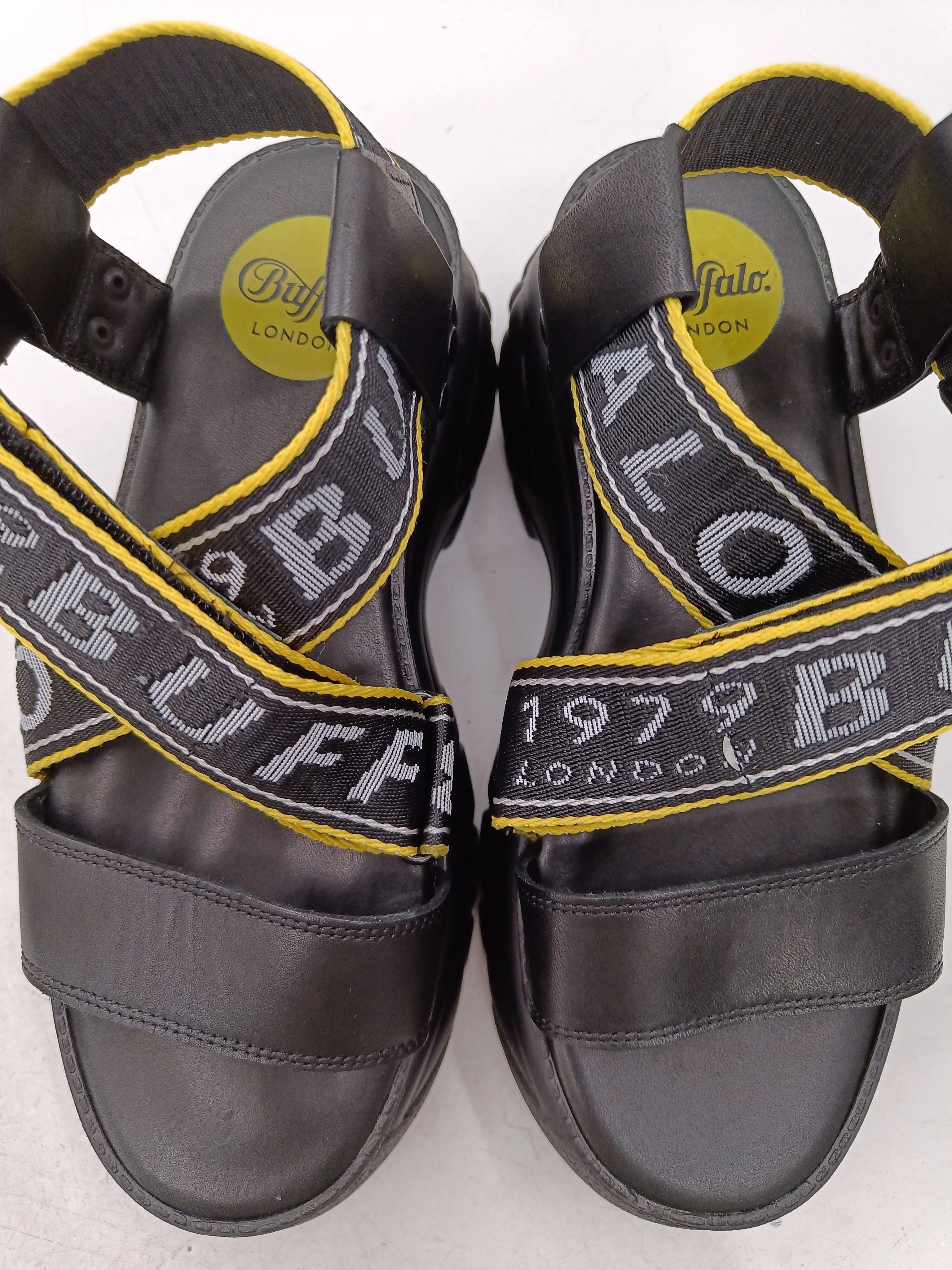 BUFFALO Women's Sandals UK 6 Black Leather with Other Flat New with tags - Image 6